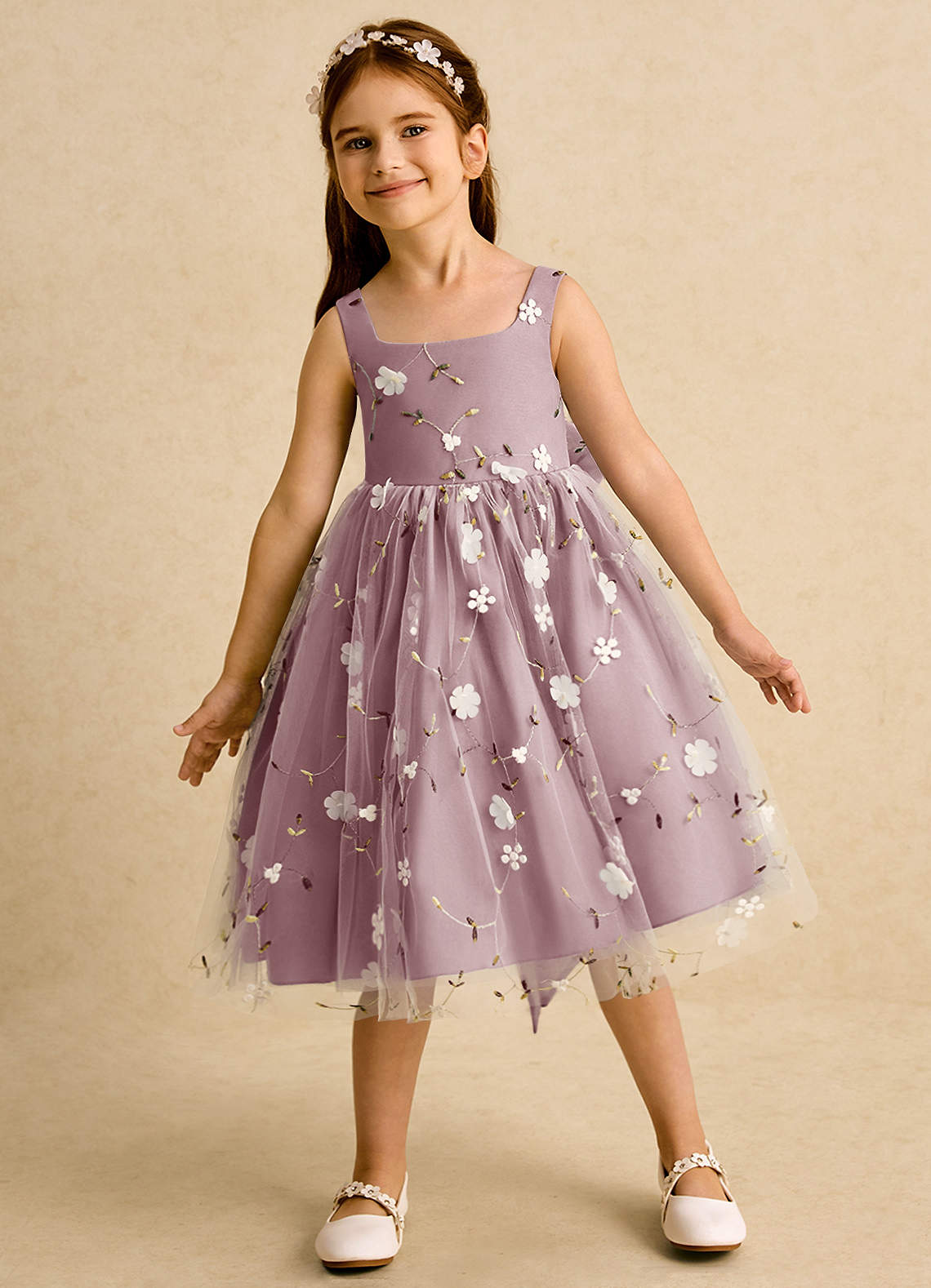Azazie Bean Blumenmädchenkleider Ballkleid ärmellos Tüll Kleid Altrosa image2