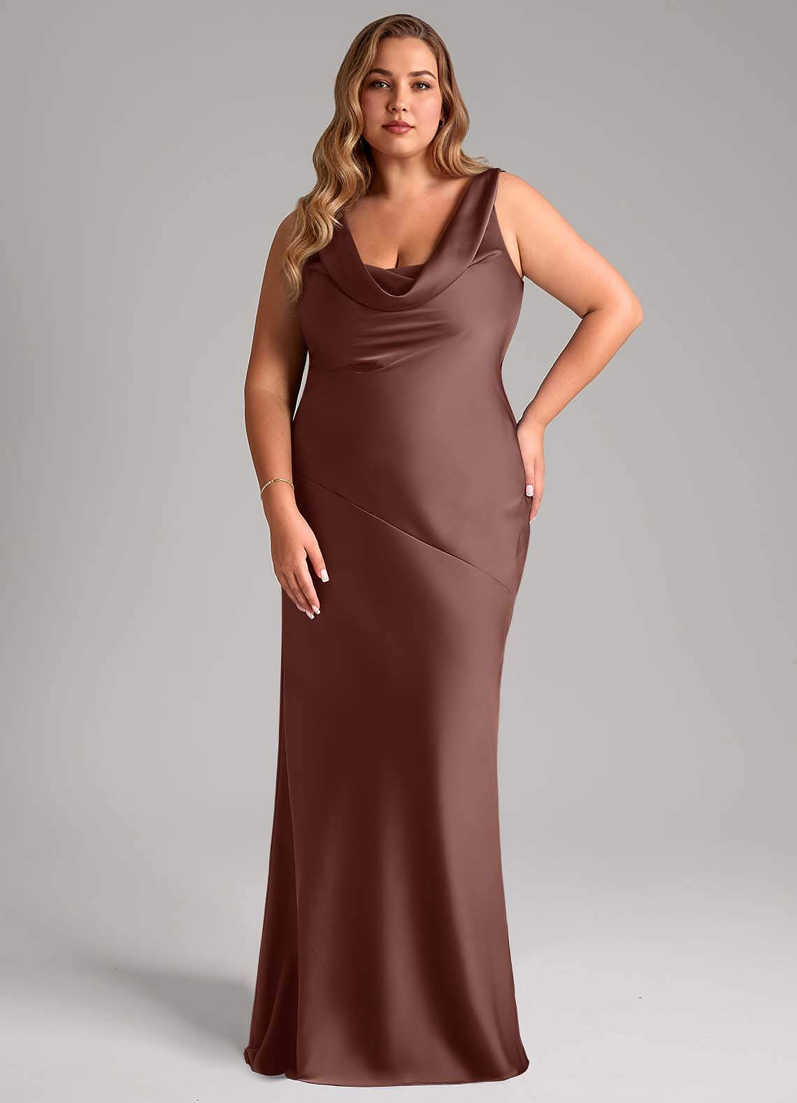 Azazie Rylina Bridesmaid Dresses Espresso Mermaid Stretch Satin Dress image1