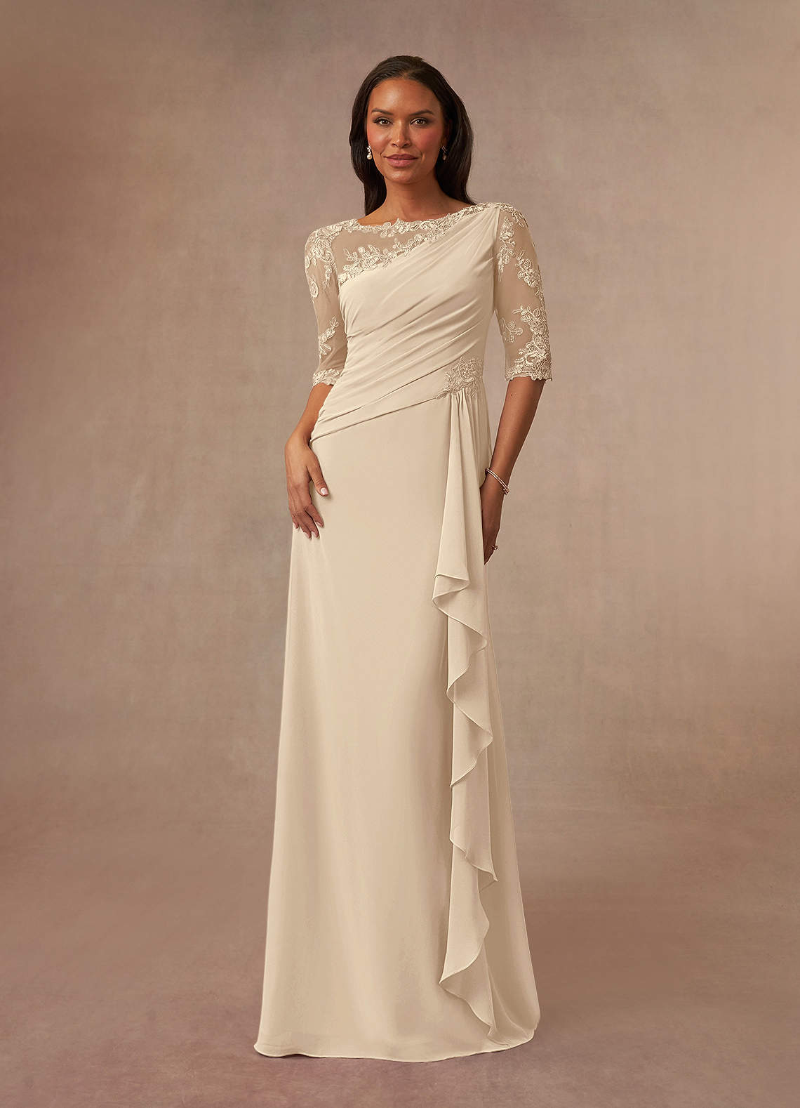 Azazie Dionysus Mother of the Bride Dresses A-Line Boatneck Lace Chiffon Floor-Length Dress image1