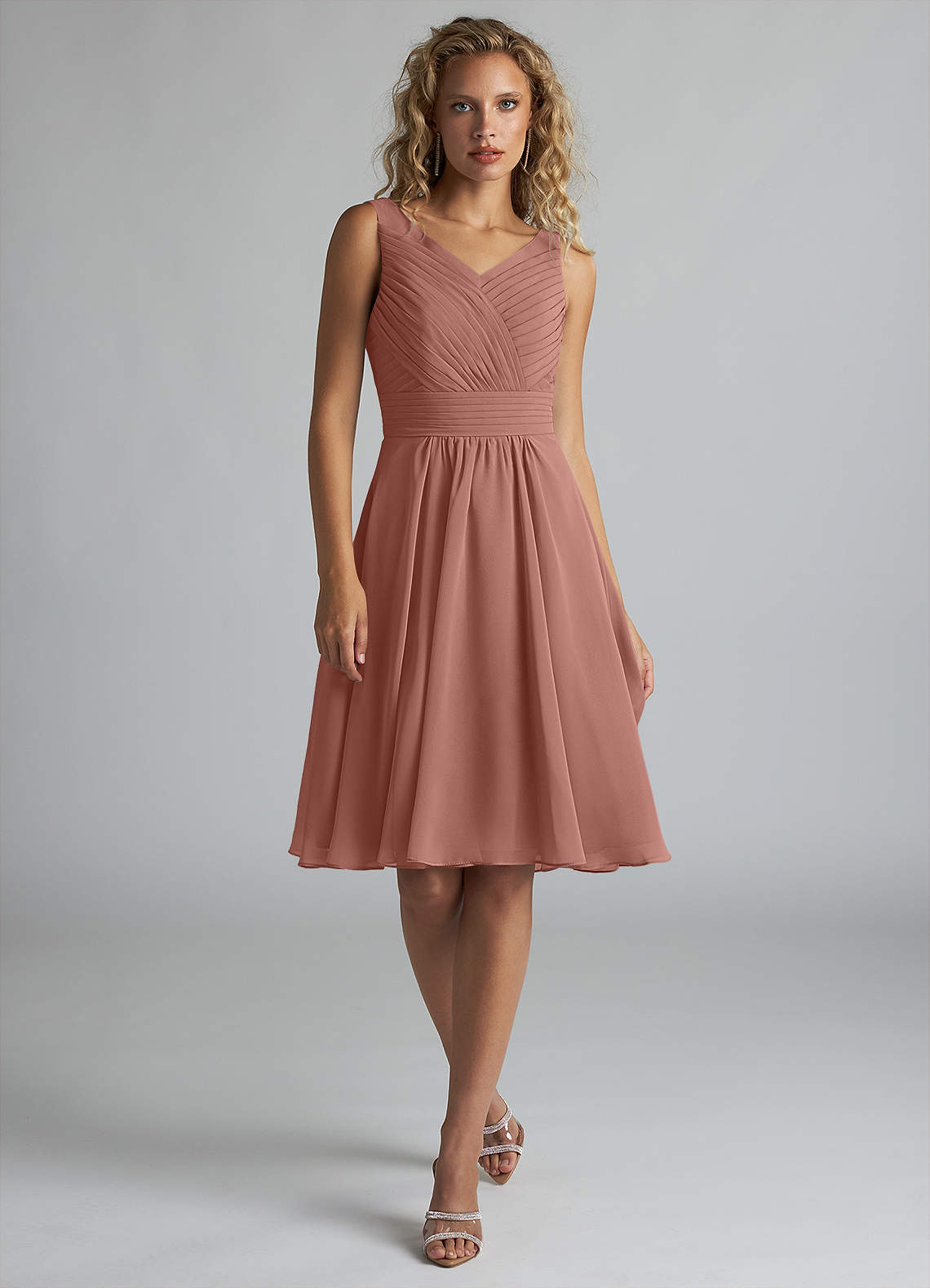 Azazie Grace Abiti da Damigella Abito A-Line in Chiffon Plissettato Cedro Rosa image1