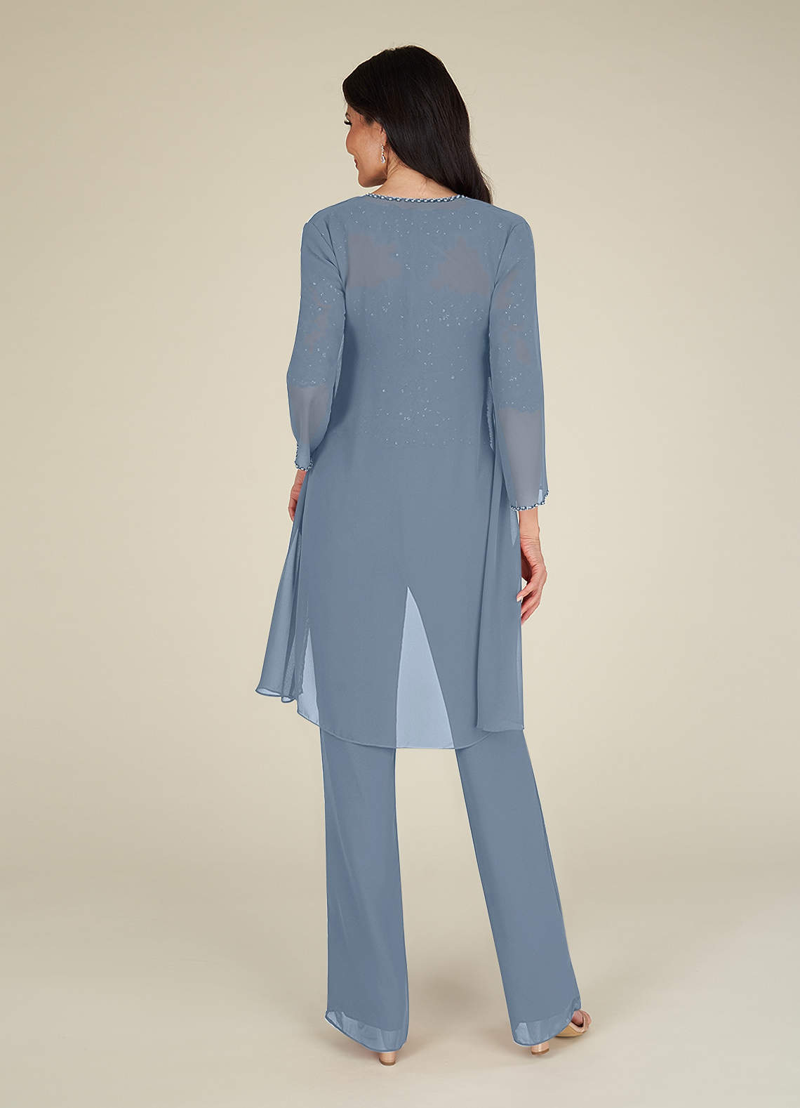 Azazie Florida Abiti per la Madre della Sposa Abito Tuta Pantaloni in Chiffon Lustrini Blu Polveroso image3