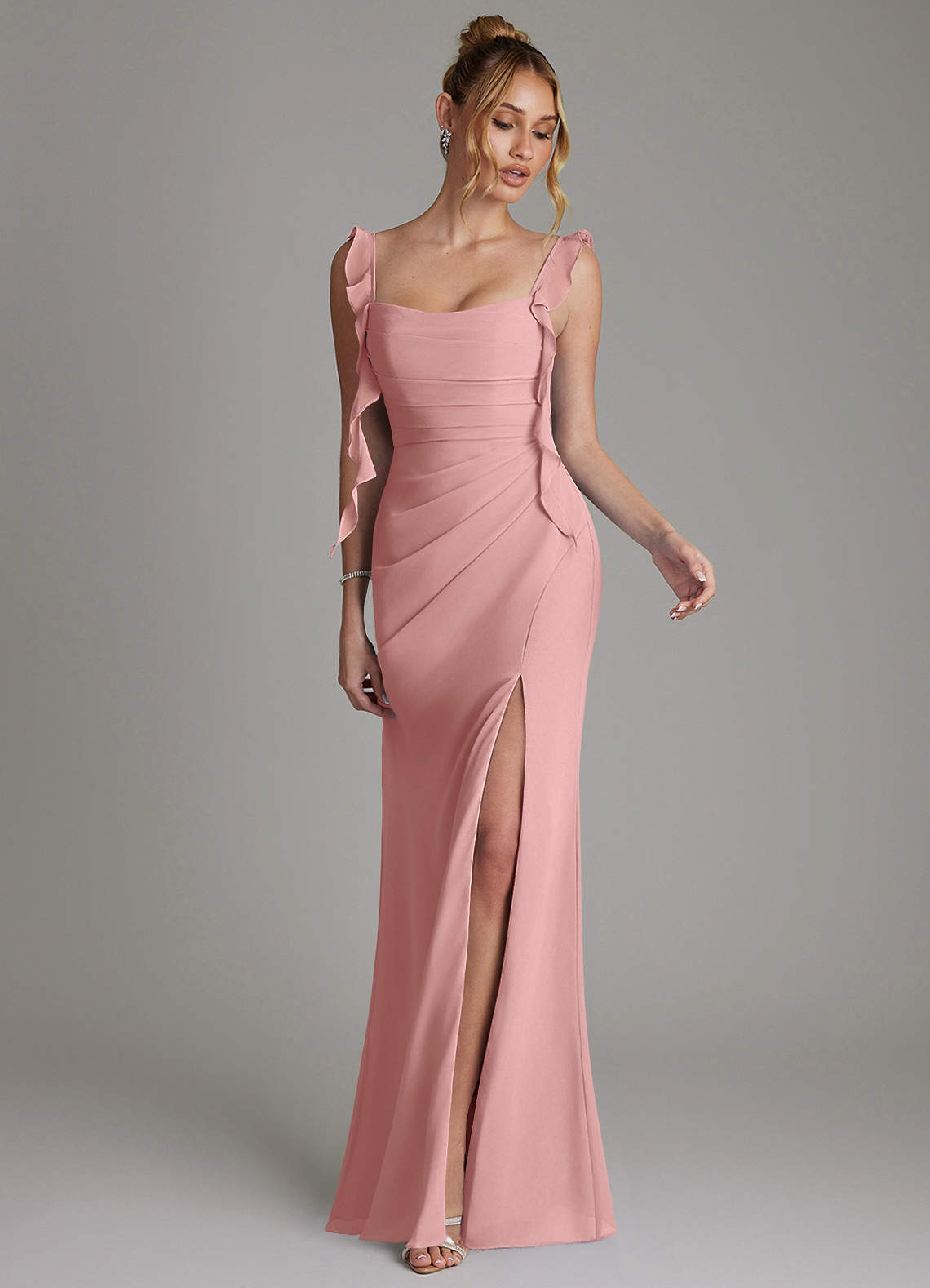 Azazie Jessamine Bridesmaid Dresses Dusty Rose Mermaid Corset Chiffon Dress image3