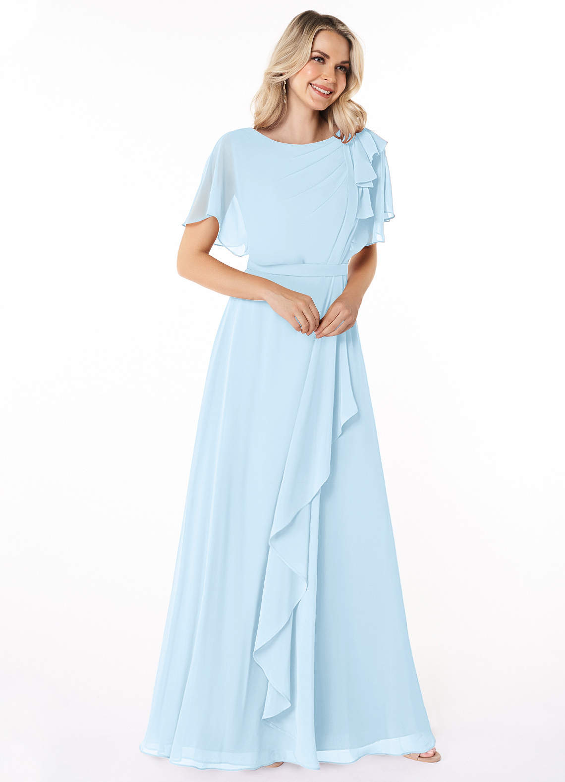 Azazie Aaliyah Modest Bridesmaid Dresses A-Line Scoop Pleated Chiffon Floor-Length Dress image2