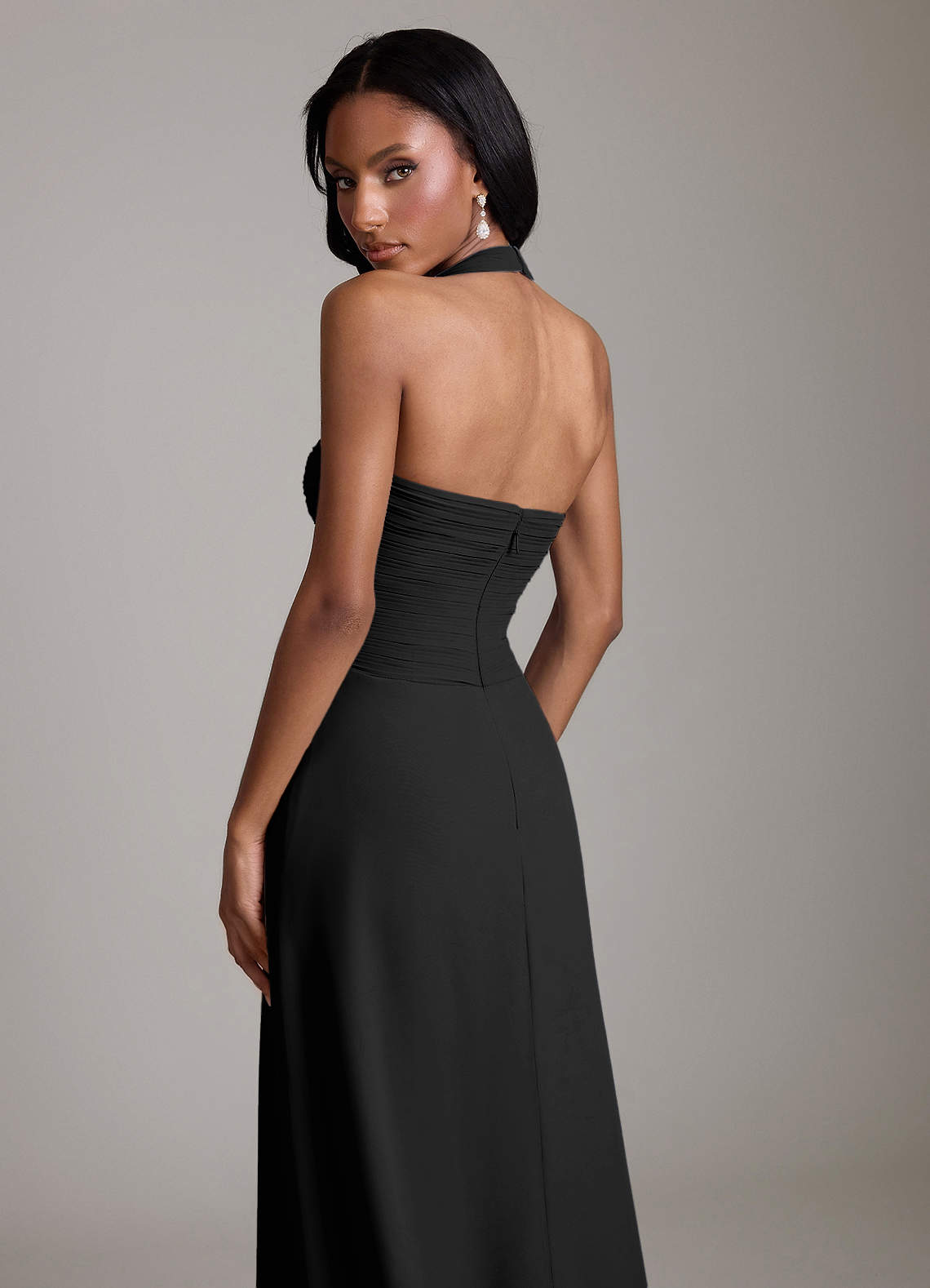 Azazie Clarisa Bridesmaid Dresses Black A-Line Pleated Chiffon Dress image3