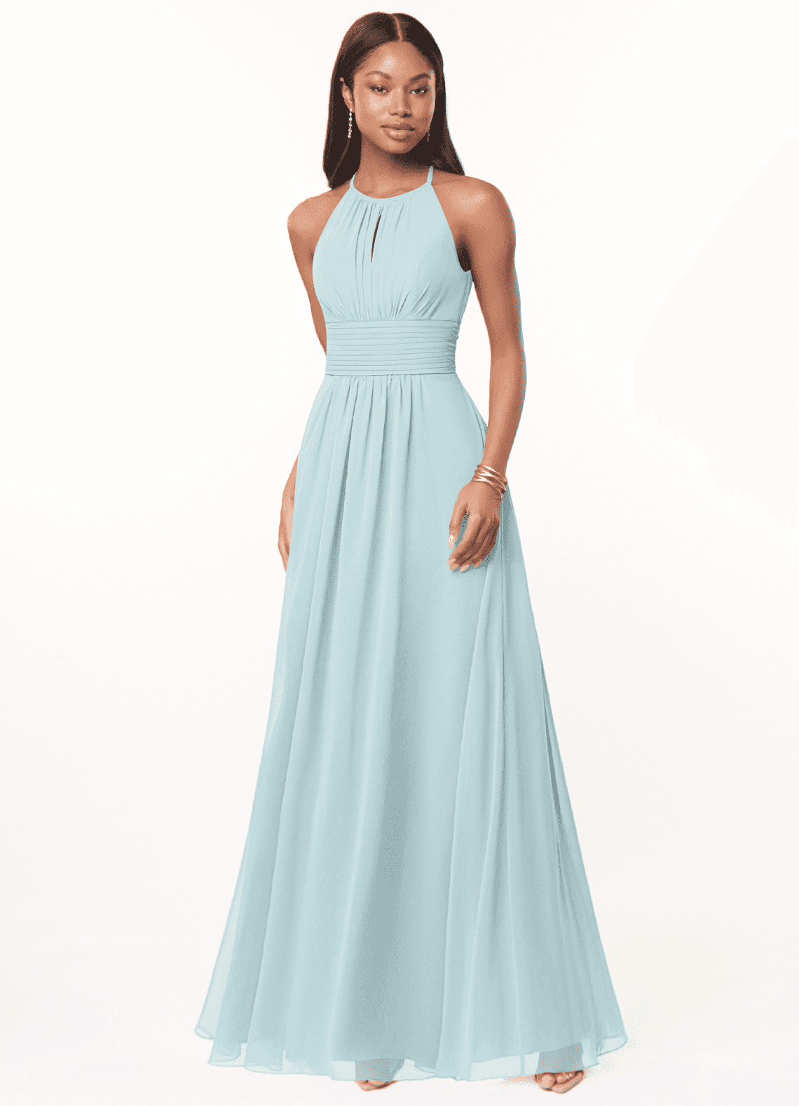 Azazie Bonnie Bridesmaid Dresses Mist A-Line Keyhole Ruched Chiffon Dress image1