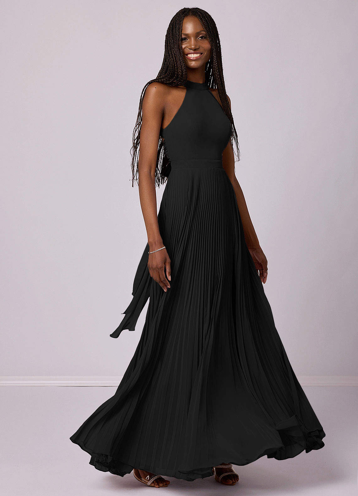 Barbie ♥ Azazie Bridesmaid Dresses Black A-Line Pleated Chiffon Dress image4