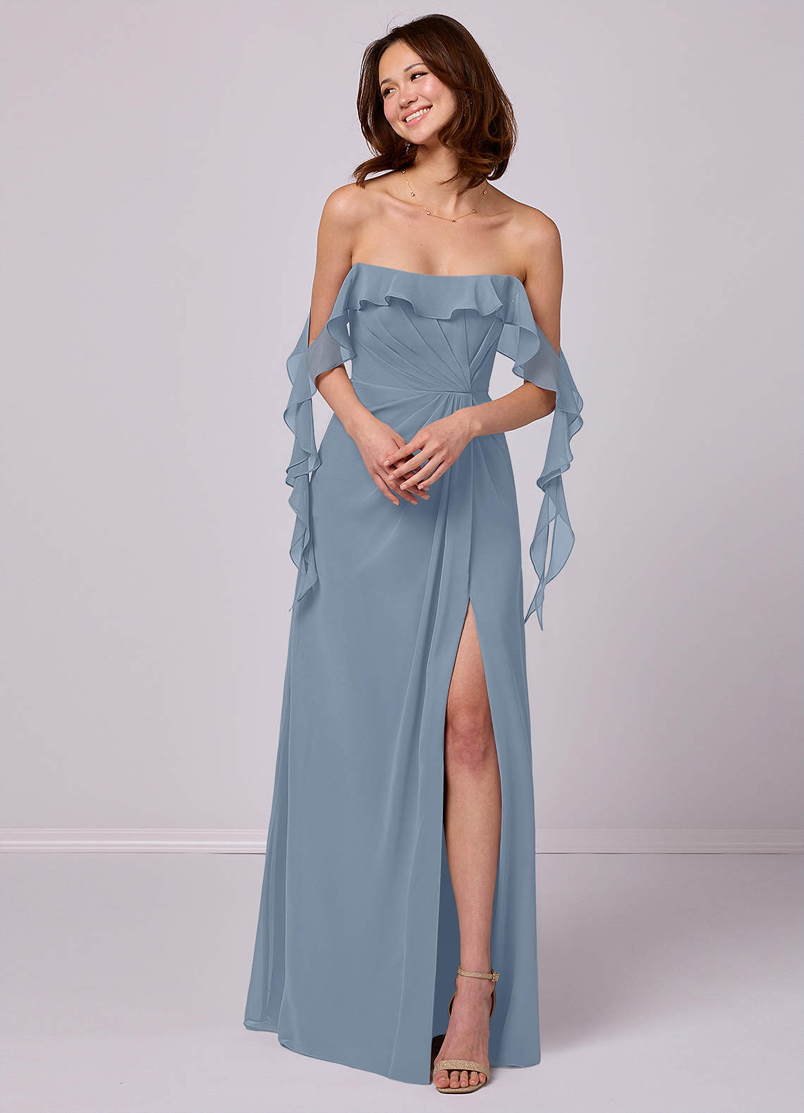 Barbie ♥ Azazie Bridesmaid Dresses A-Line Off the Shoulder Chiffon Floor-Length Dress image8