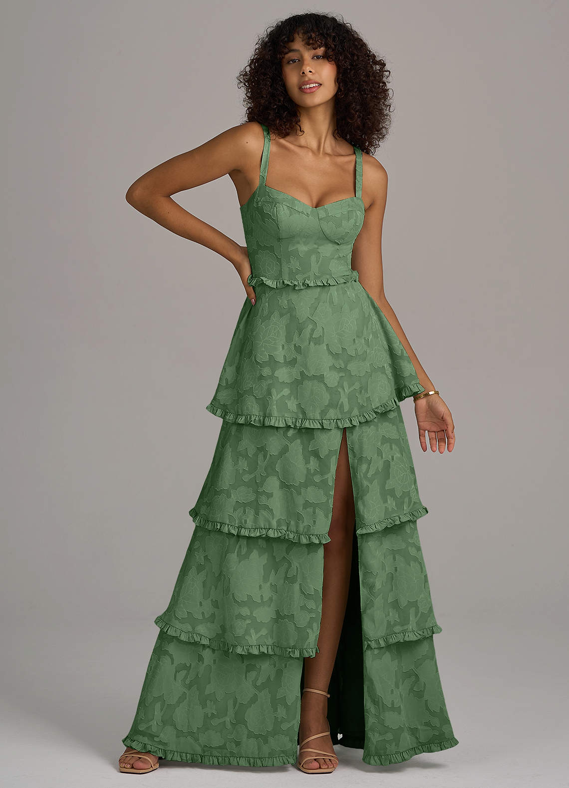 Azazie Romie Bridesmaid Dresses Eucalyptus A-Line Corset Floral Burnout Dress image1