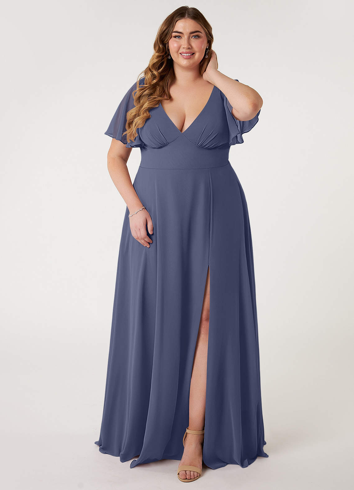 Azazie Kimber Bridesmaid Dresses Stormy A-Line Flounce Sleeve Chiffon Dress image1
