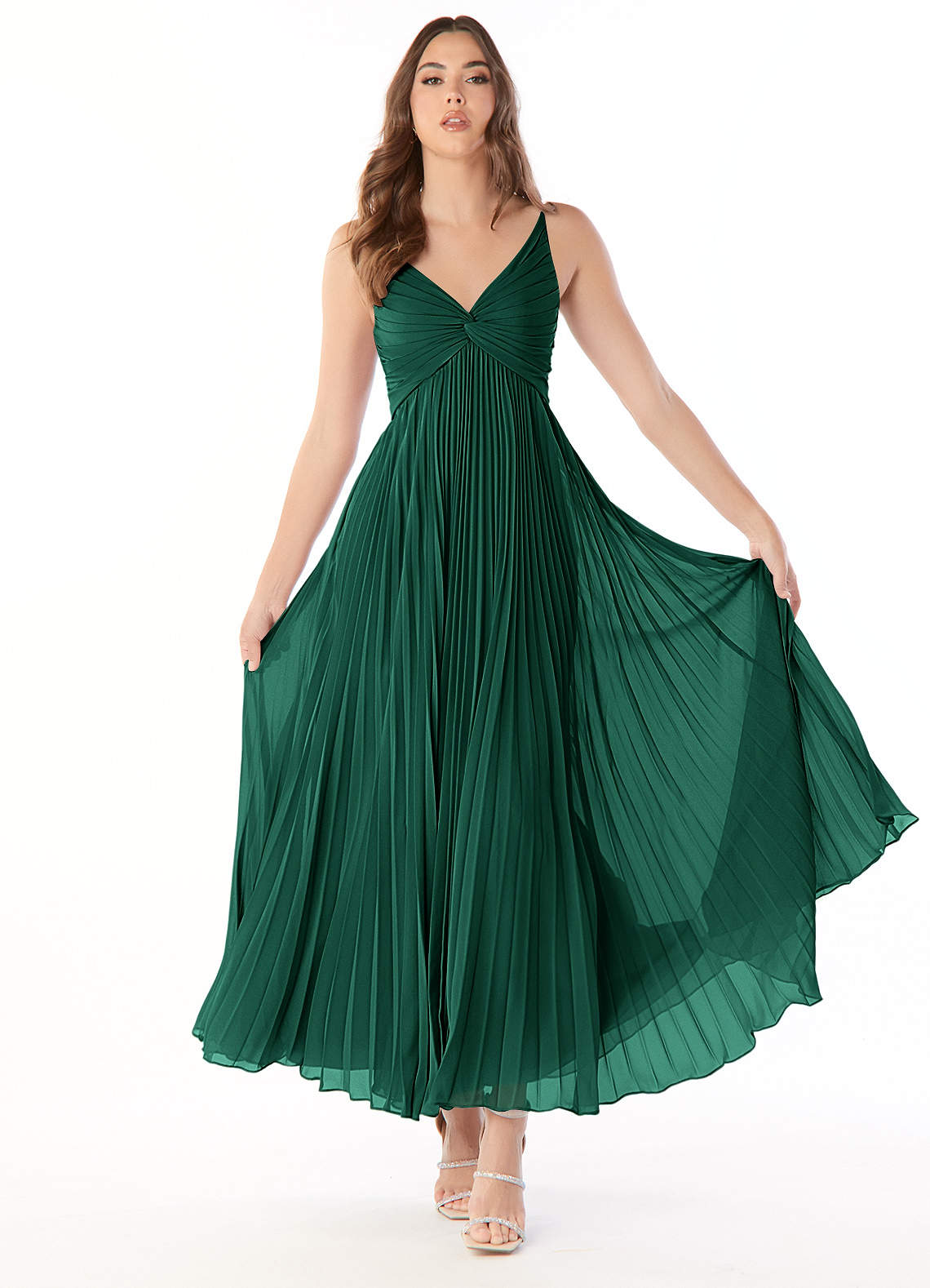 Azazie Raychelle Bridesmaid Dresses Emerald A-Line V-Neck Chiffon Dress image1