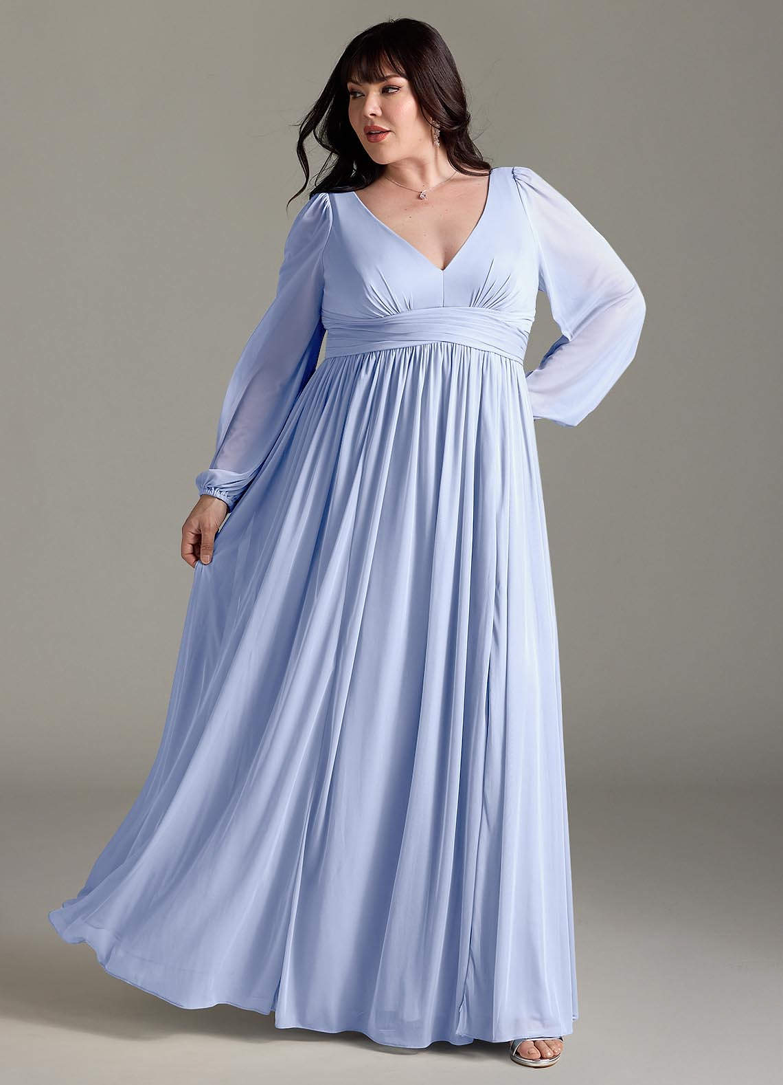 Azazie Norah Vestidos de madrinha de casamento Vestido Gelo de Chiffon de Linha A com Manga comprida image7