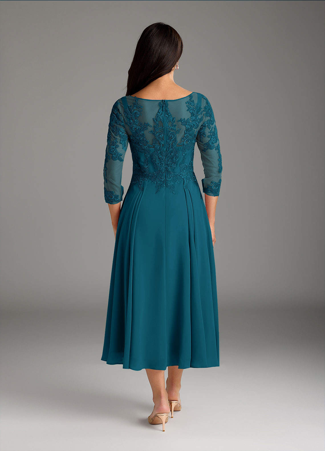 Azazie Marge Mother of the Bride Dresses Ink Blue A-Line Scoop Lace Chiffon Dress image2
