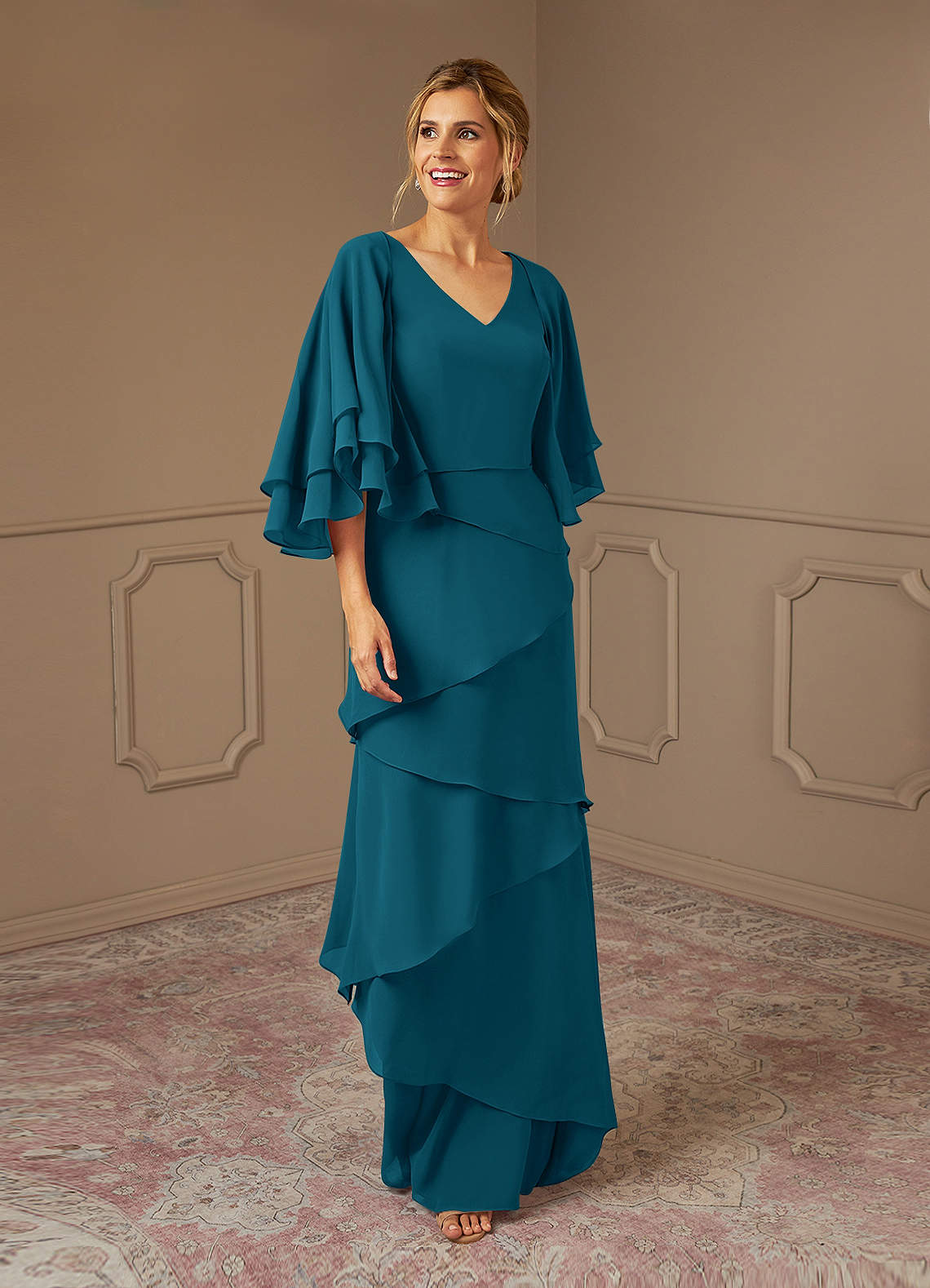 Azazie OHara Mother of the Bride Dresses Ink Blue A-Line V-Neck Chiffon Dress image1