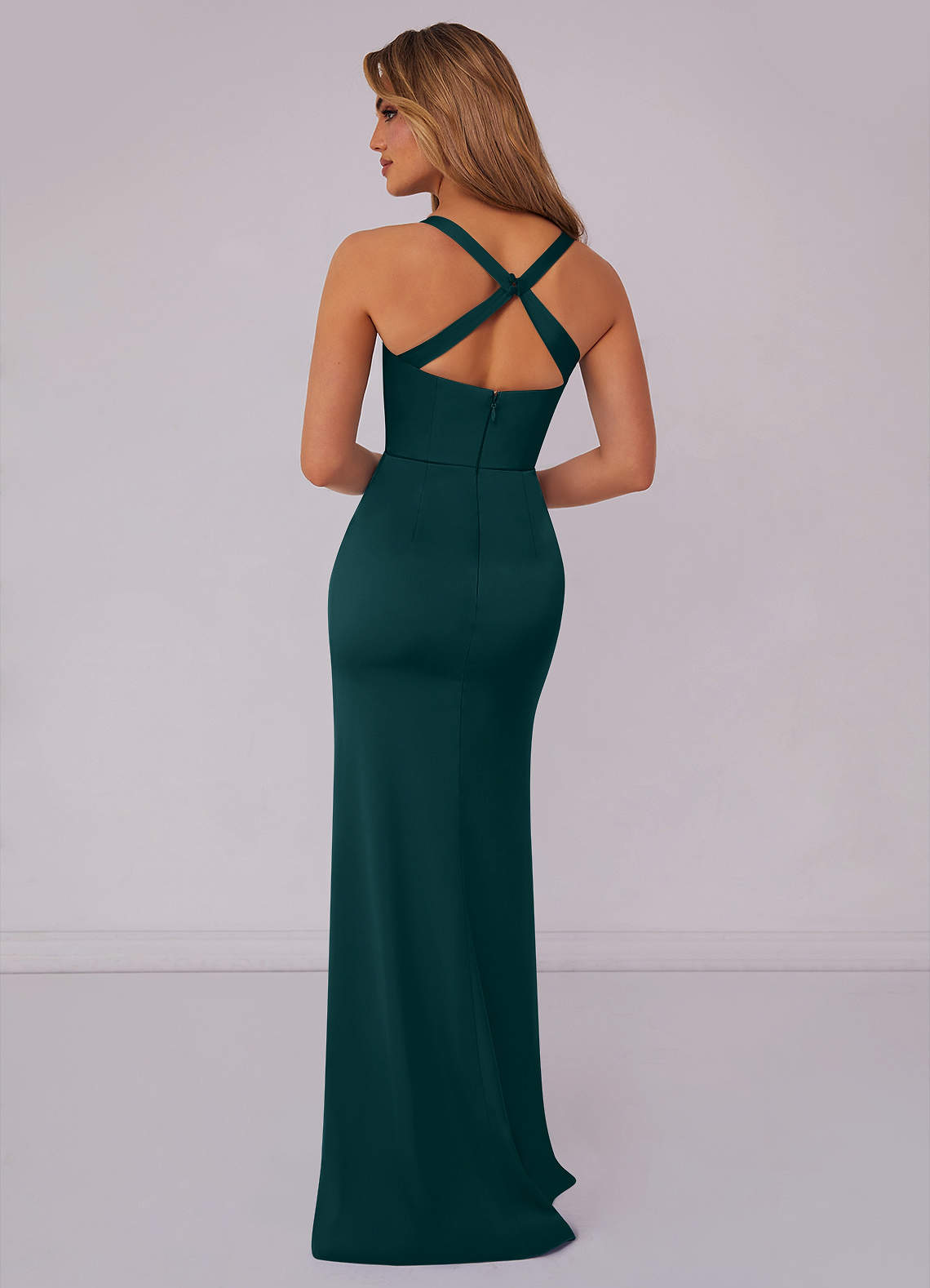 Pine Criss Cross Strap Stretch Satin Sheath Dress Bridesmaid Dresses ...