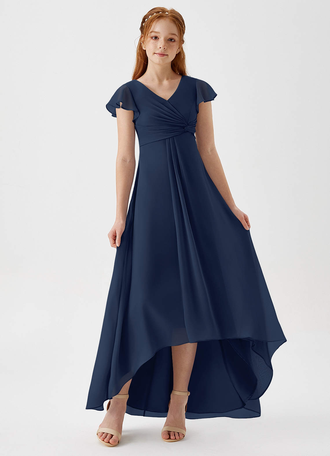 Azazie Breanne Junior Dark Navy A-Line Chiffon Dress image1
