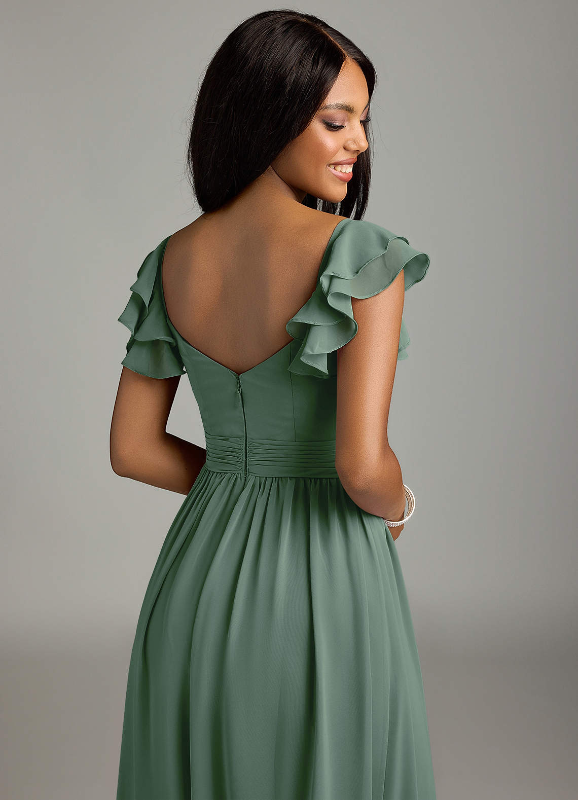 Azazie Anaya Bridesmaid Dresses Eucalyptus A-Line Pleated Chiffon Dress image1