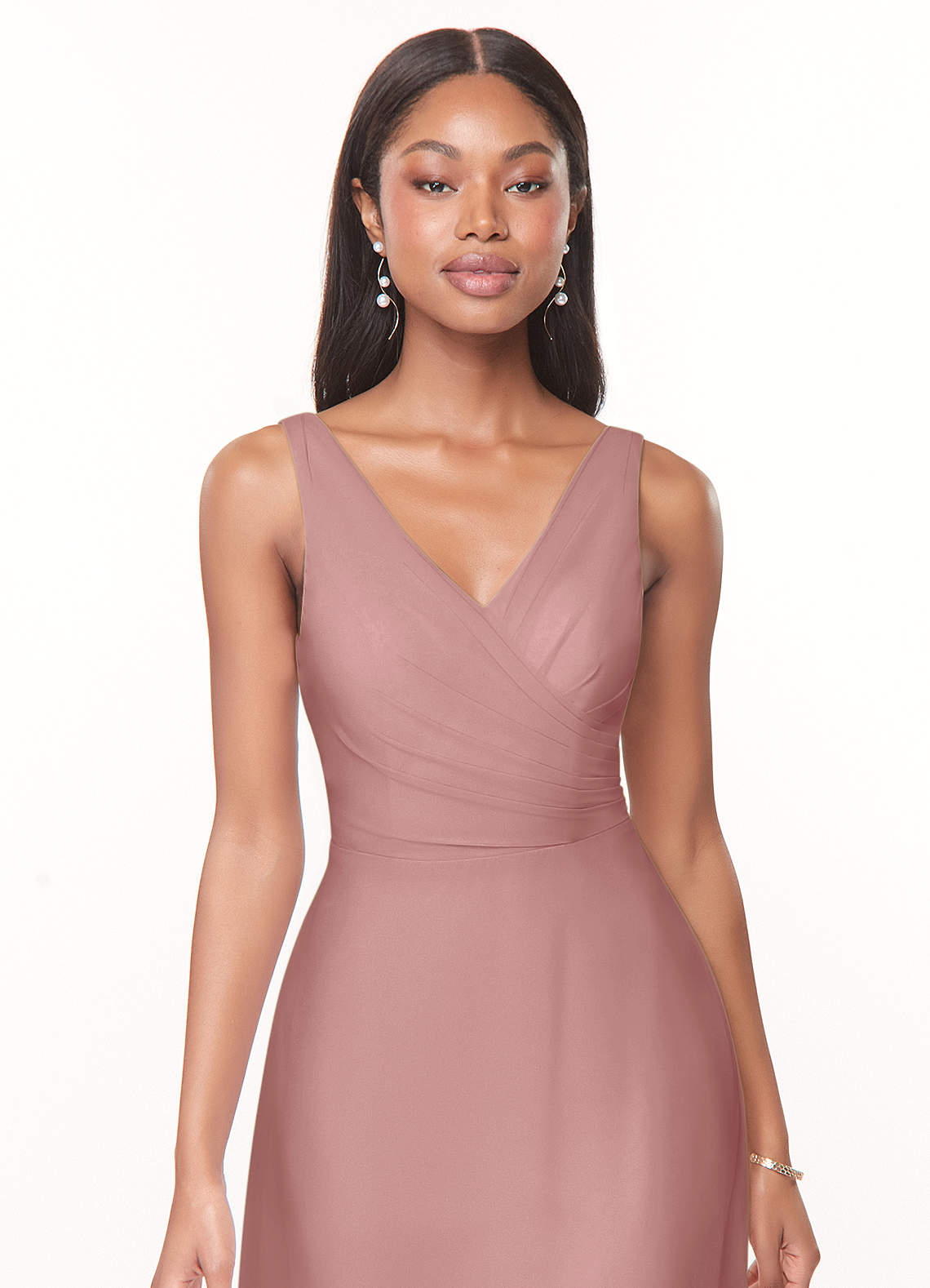 Azazie Nala Vestidos de madrinha de casamento Vestido Rosa Empoeirada de Chiffon de Linha A com Plissado image3