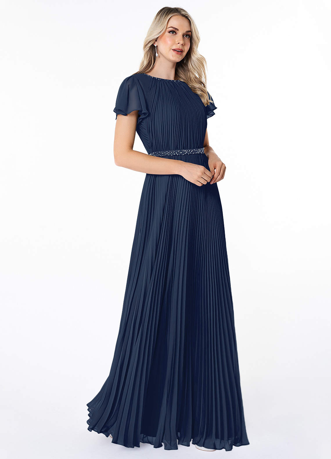Azazie Kara Modest Bridesmaid Dresses A-Line Pleated Chiffon Floor-Length Dress image2