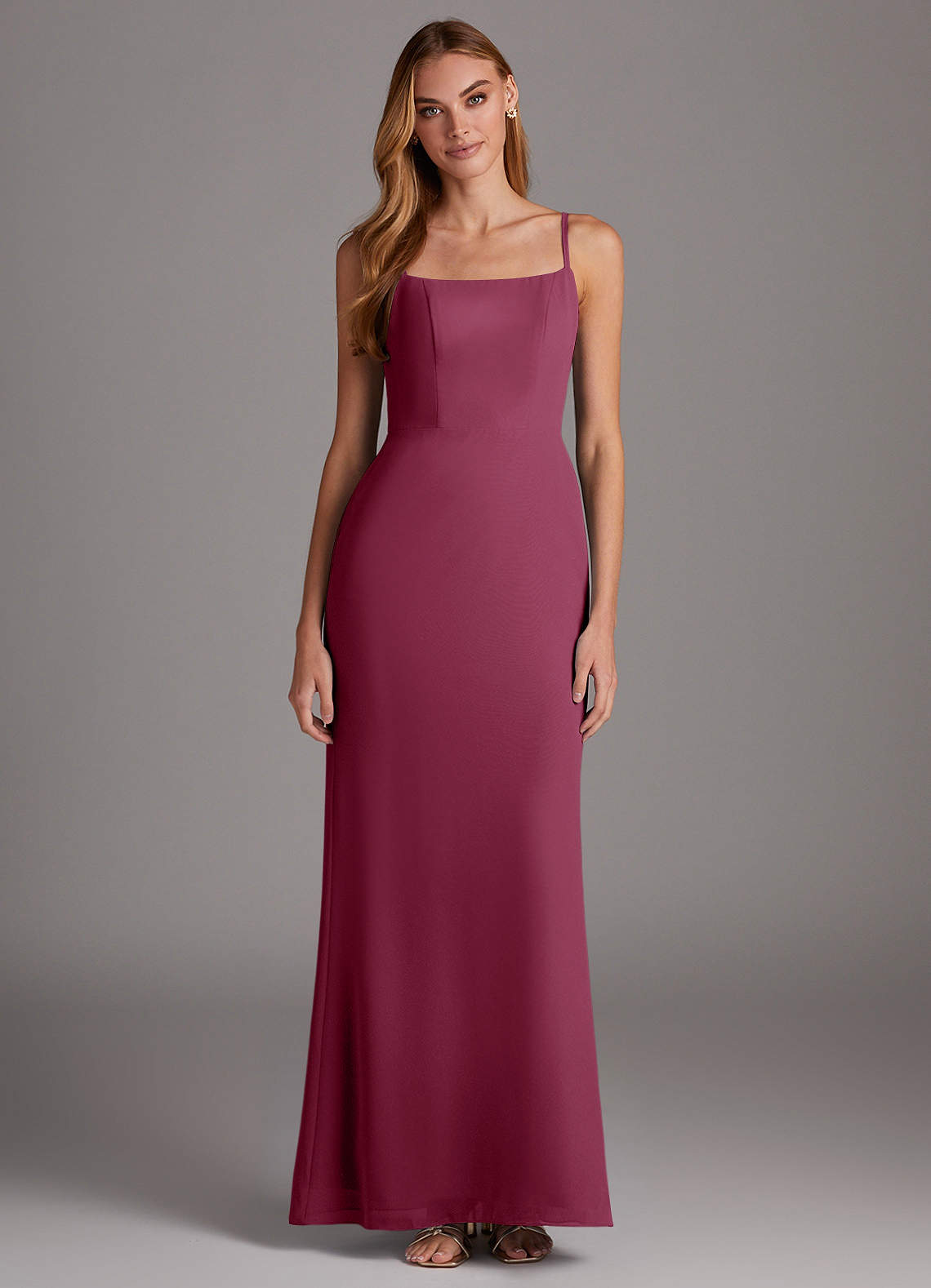 Azazie Tayla Bridesmaid Dresses Mulberry Sheath Square Neckline Chiffon Dress image1
