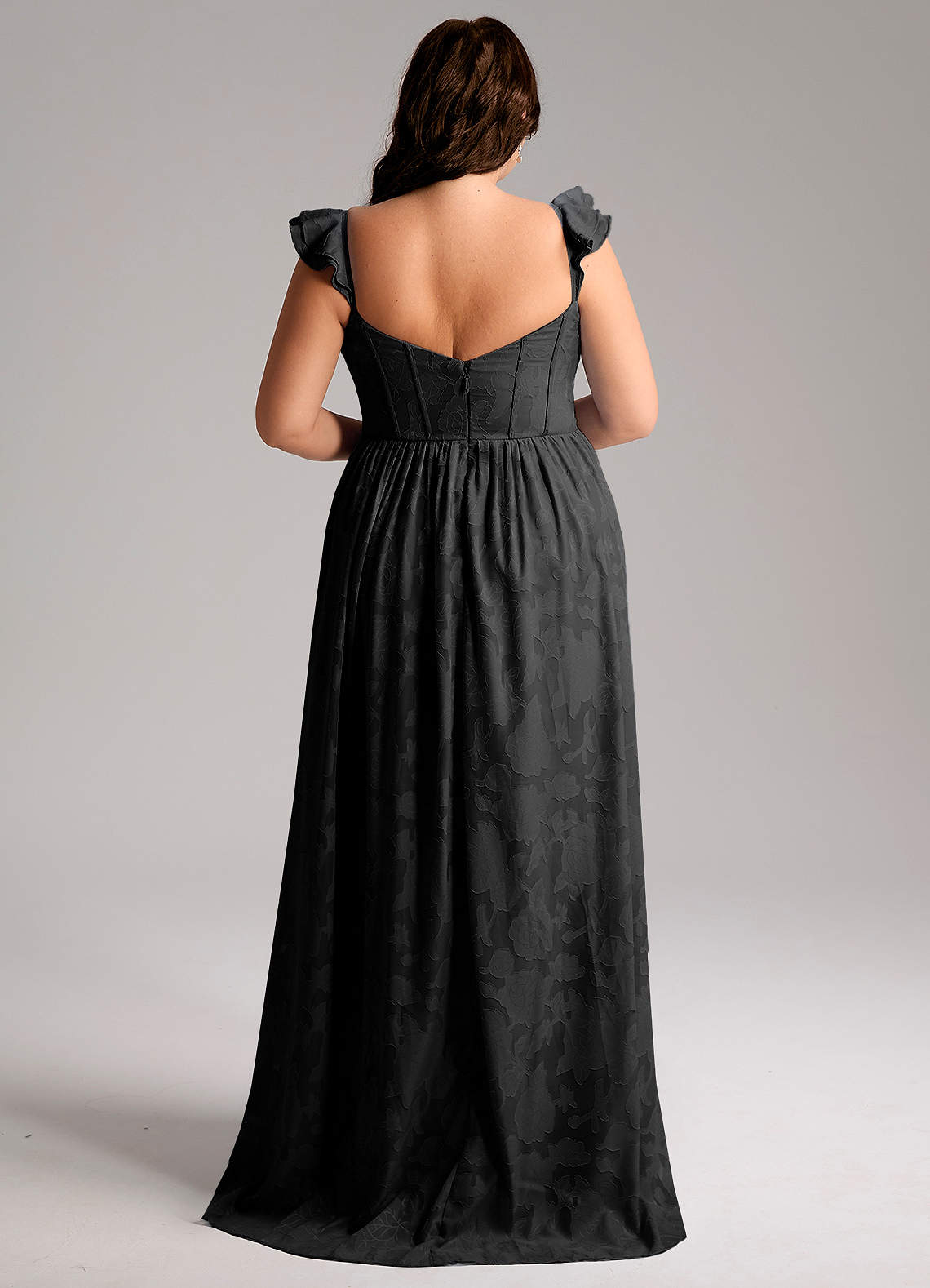 Azazie Denisse Bridesmaid Dresses Black A-Line Ruched Floral Burnout Dress image7
