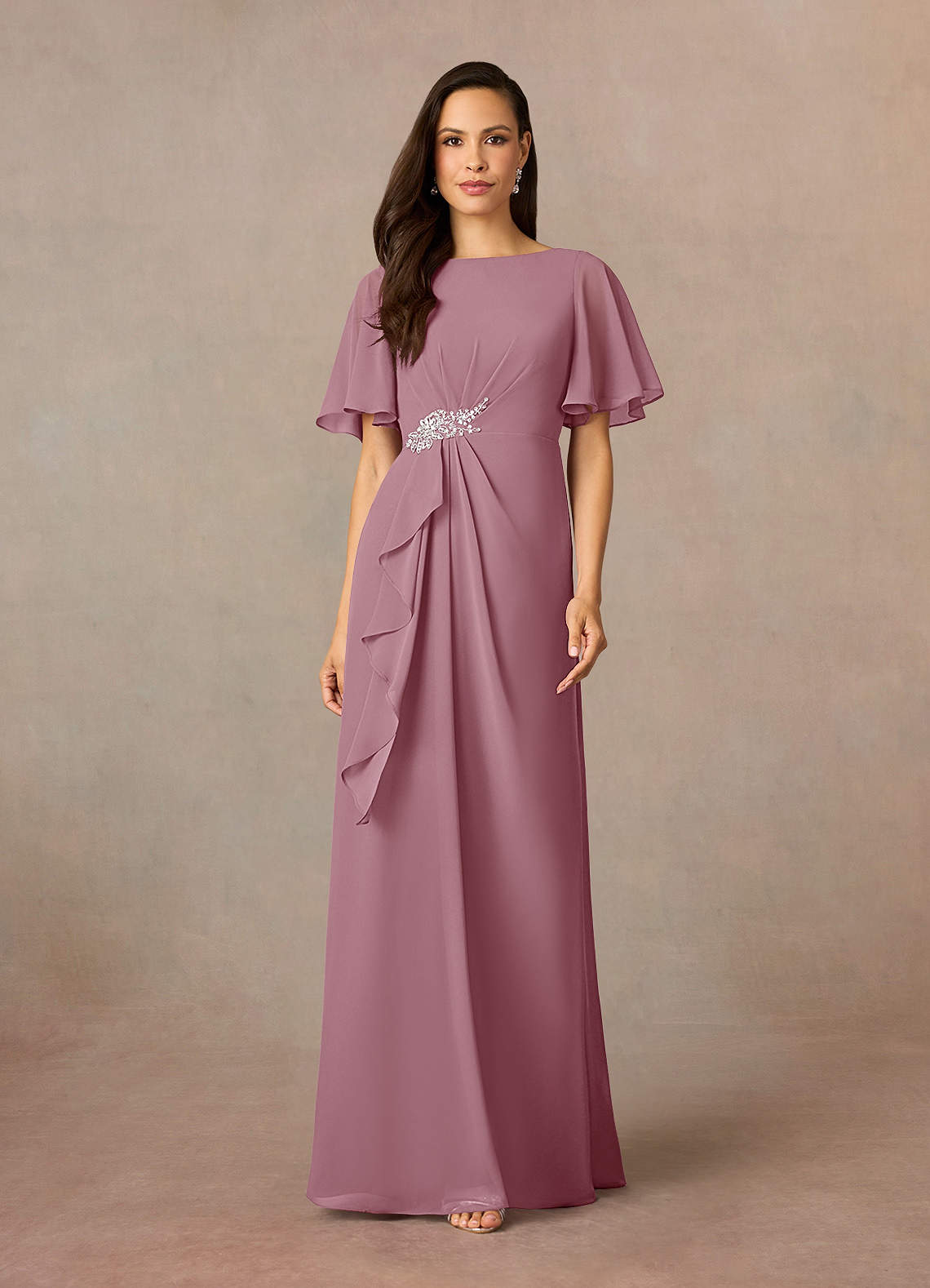 Vintage Mauve Azazie Rain Sheath Beaded Chiffon Floor-Length Dress | Azazie