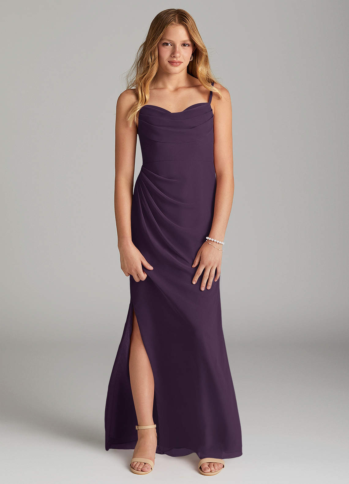 Azazie Mai Junior Plum Sheath Pleated Chiffon Dress image1