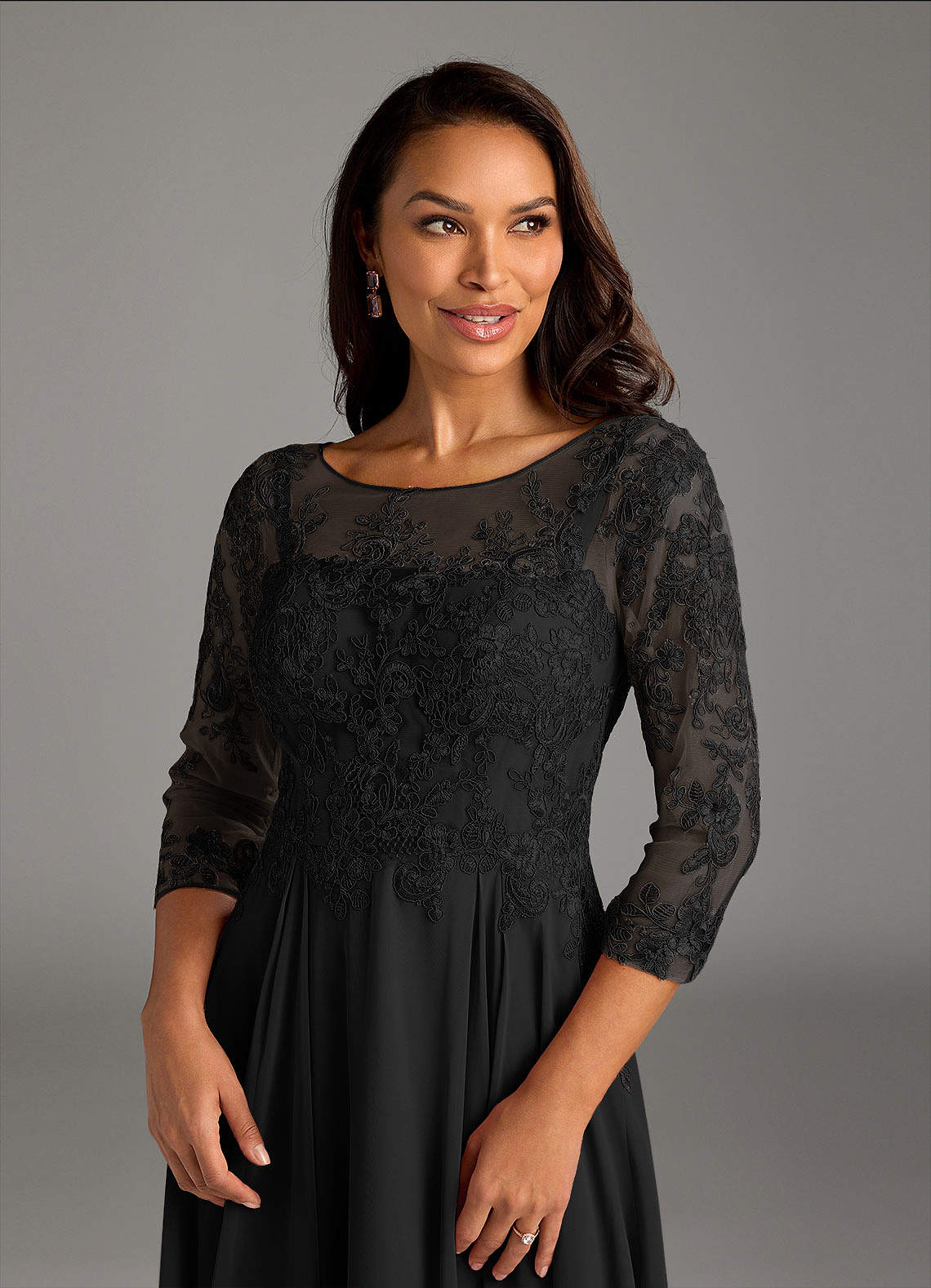 Azazie Marge Black A-Line Scoop Lace Chiffon Dress | Azazie CA