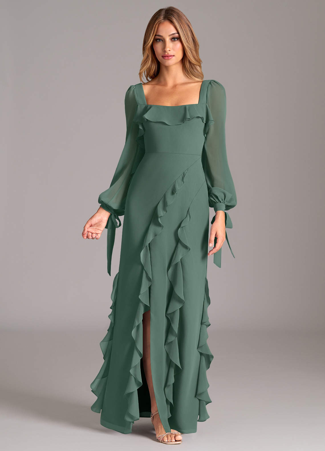 Azazie Candice Jurken voor bruidsmeisjes Jurk van Chiffon met A-Lijn Lange mouw Zeemos image1