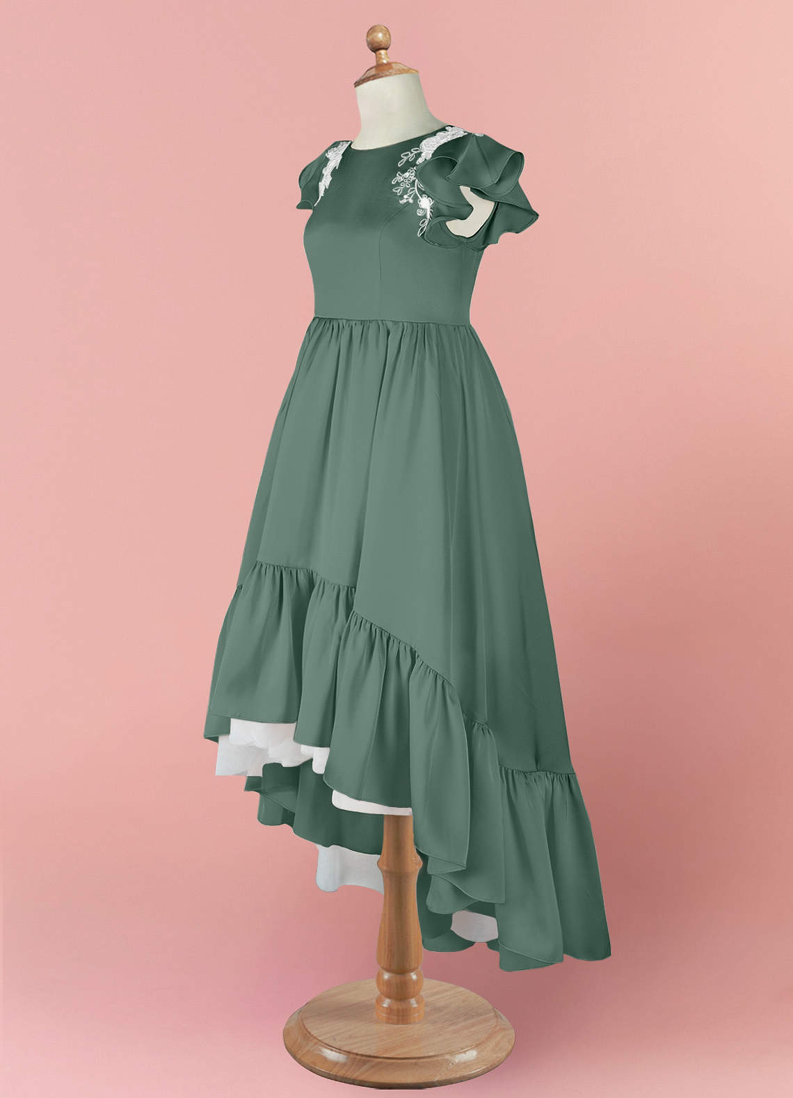 Barbie ♥ Azazie Flower Girl Dresses High Low Lace and Stretch Satin A-line Dress image8