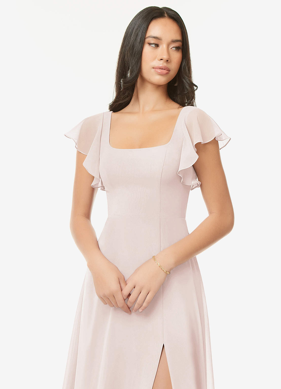 Azazie Bondi Vestidos de madrinha de casamento Vestido Pétala De Rosa de Chiffon de Linha A com Ruched image5