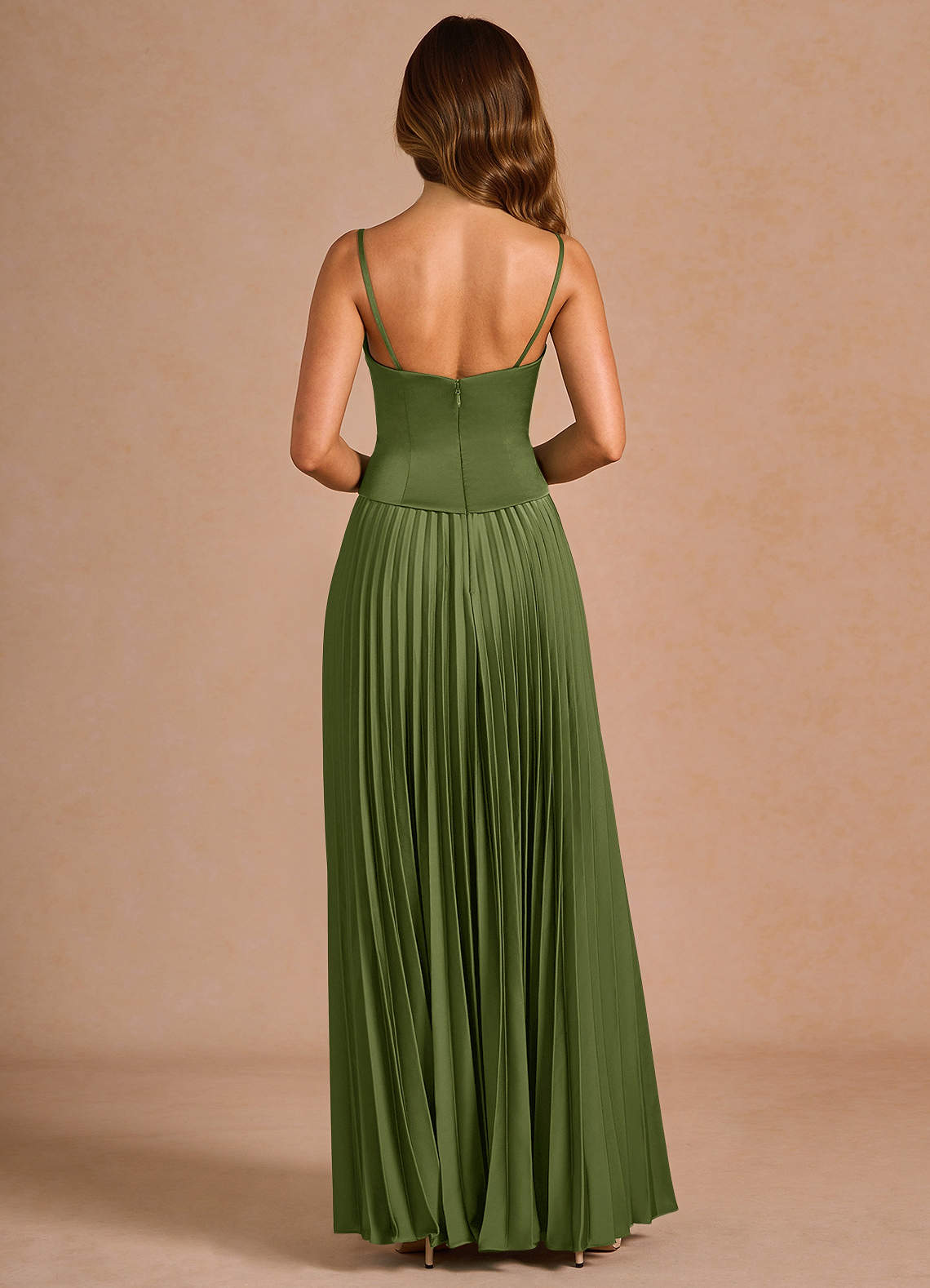 Azazie Plus Size Straight Strapless A-Line Floor-Length Maxi Wedding Guest Formal Dresses In Olive