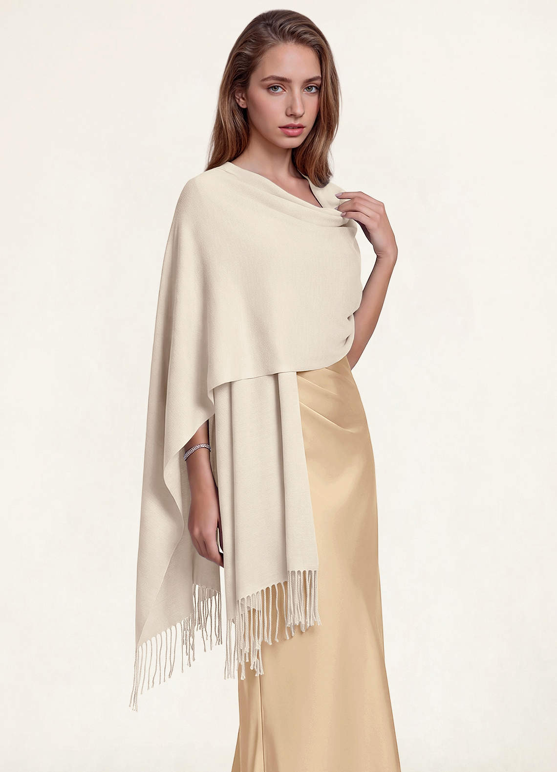 front Wool-Blend Fringe Hem Scarf & Shawl
