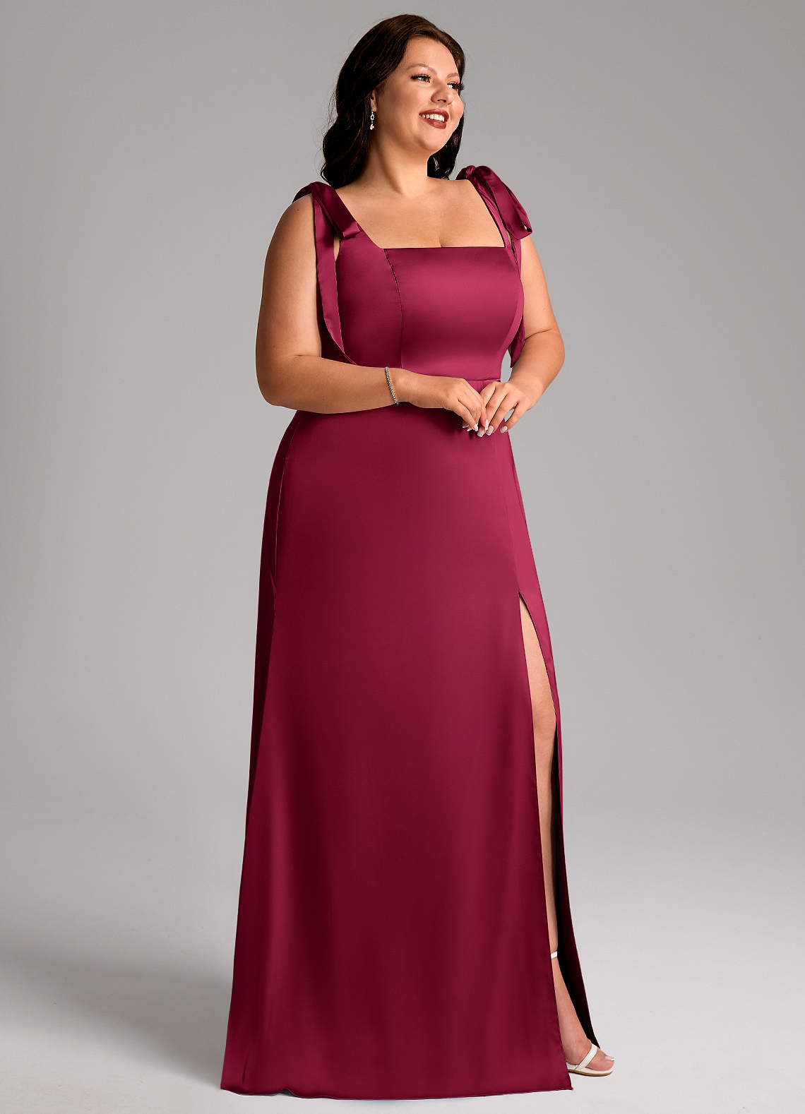Azazie Frostine Burgundy Stretch Satin Bridesmaid Dresses | Azazie