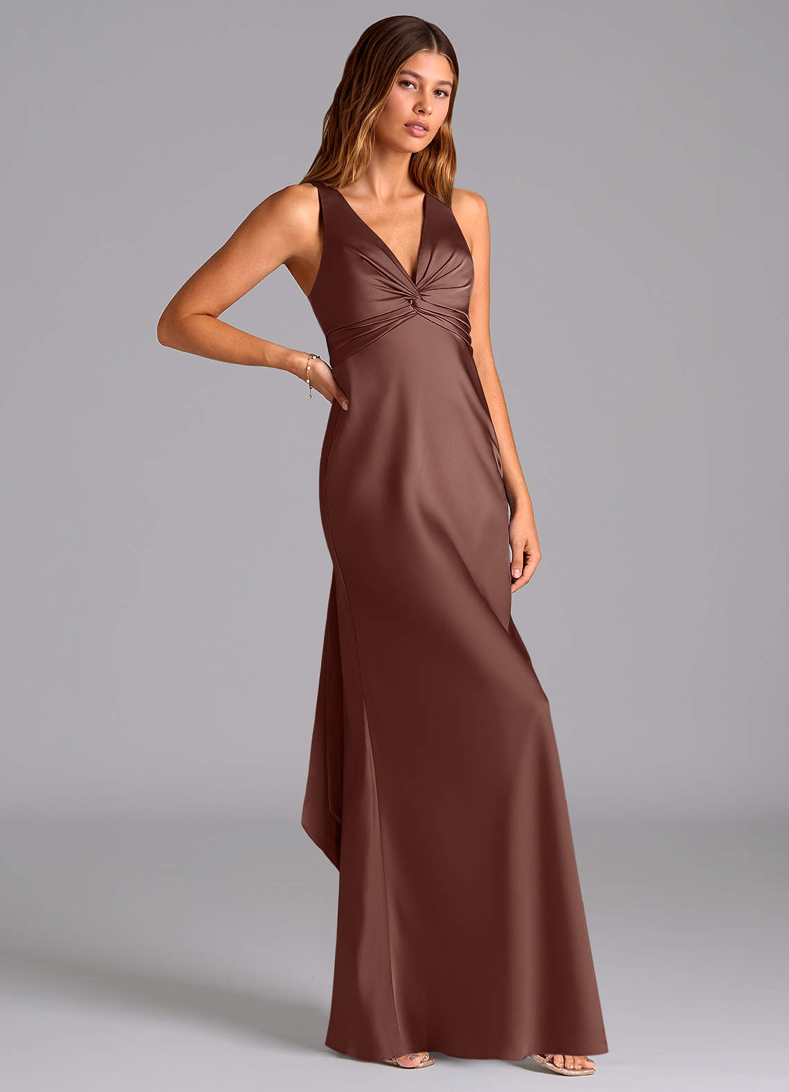 Azazie Hati Bridesmaid Dresses Espresso Mermaid Stretch Satin Dress image1
