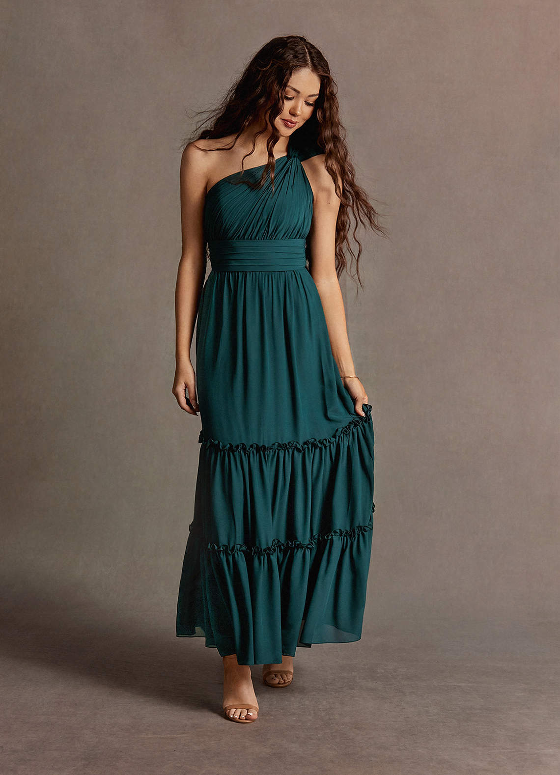 Andy Forest Green One Shoulder Maxi Dress Ready to Ship | Azazie 