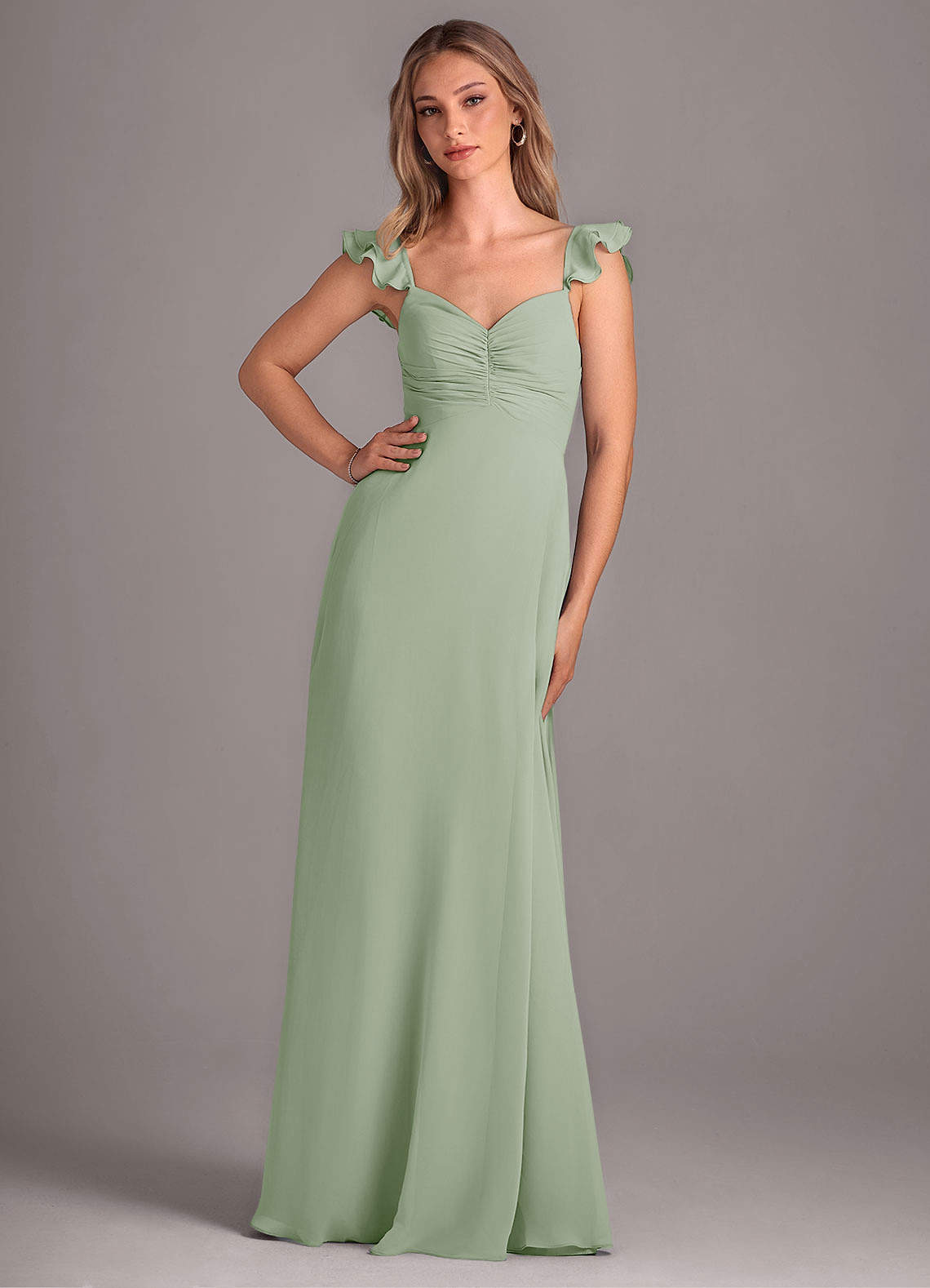 Azazie Kaylyn Abiti da Damigella Abito A-Line in Chiffon Increspato Verde Salvia image1