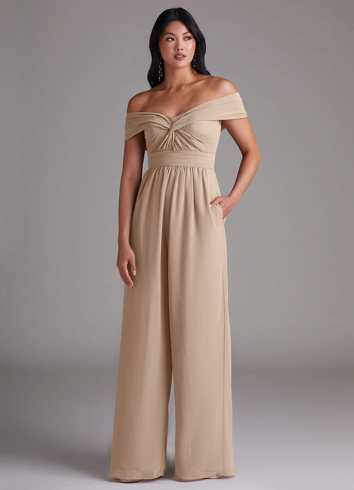 Azazie Lamara Brautjungfernkleider Wandelbar Schulterfrei Chiffon Overall/Jumpsuit Taupe image1