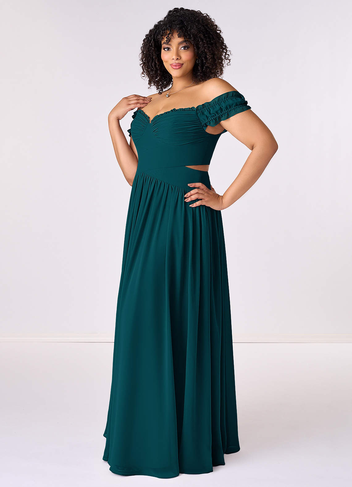 Barbie ♥ Azazie Schlussverkauf Wandelbar A-Linie Schulterfrei Chiffon Kleid Kiefer image9