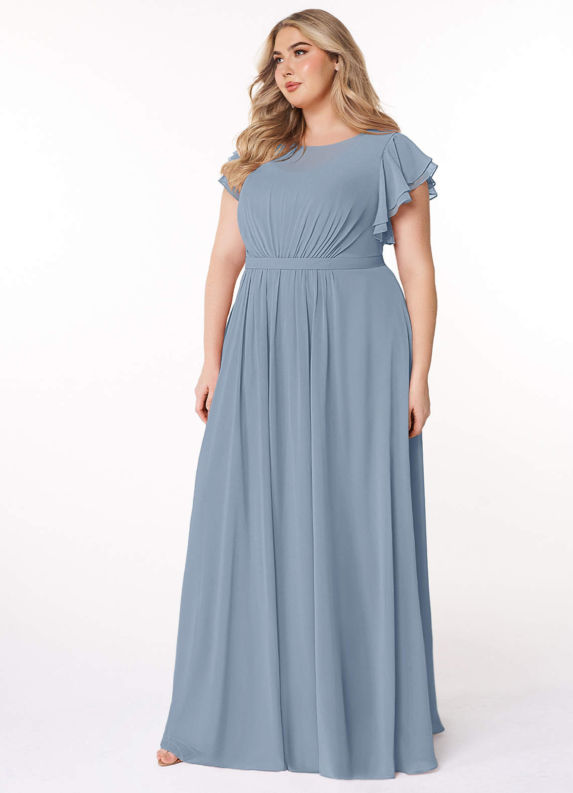 Azazie Daphne Modest Bridesmaid Dresses A-Line Ruffled Chiffon Floor-Length Dress image7