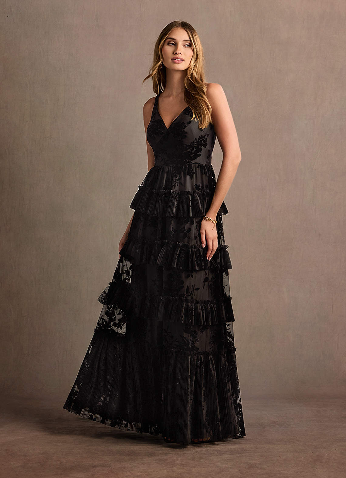 Black ruffle gown best sale