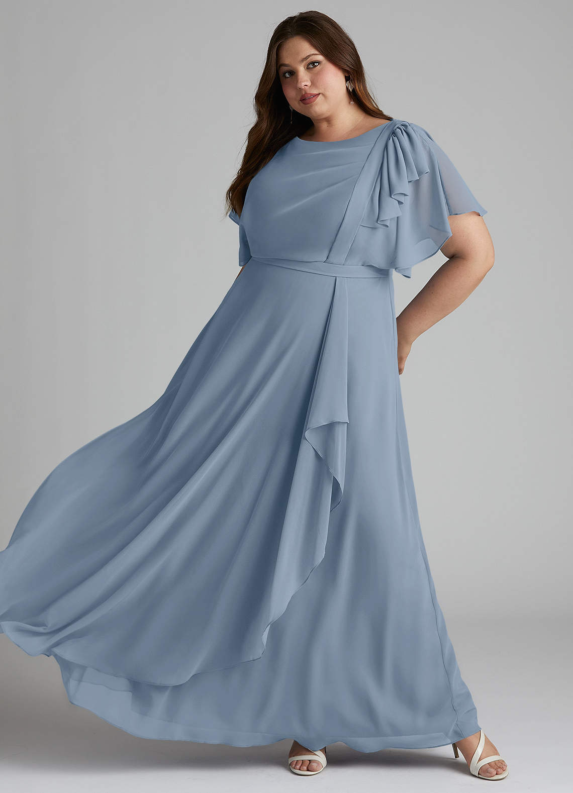 Azazie Aaliyah Modest Bridesmaid Dresses A-Line Scoop Pleated Chiffon Floor-Length Dress image7