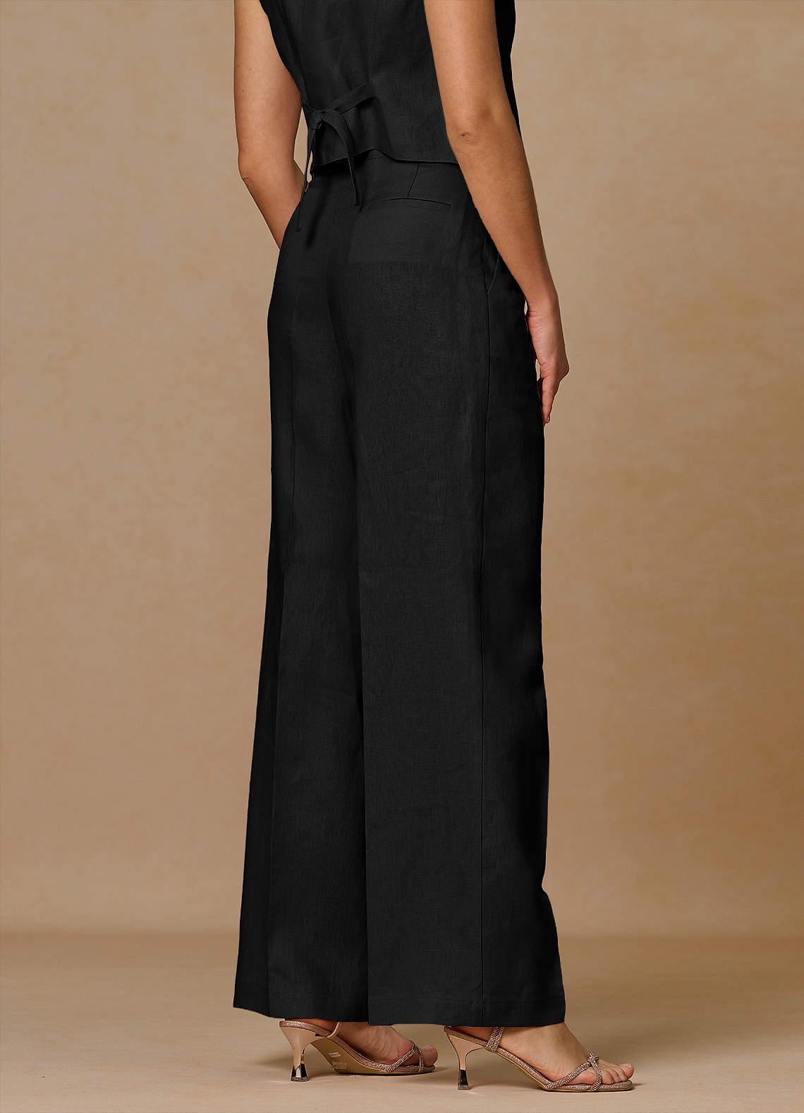 front Belicia Negro Pantalones 100% lino