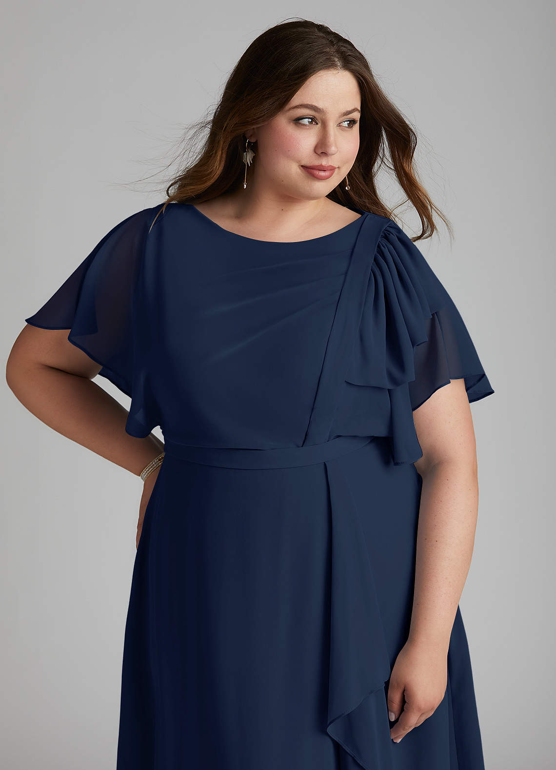 Azazie Aaliyah Modest Bridesmaid Dresses A-Line Scoop Pleated Chiffon Floor-Length Dress image10