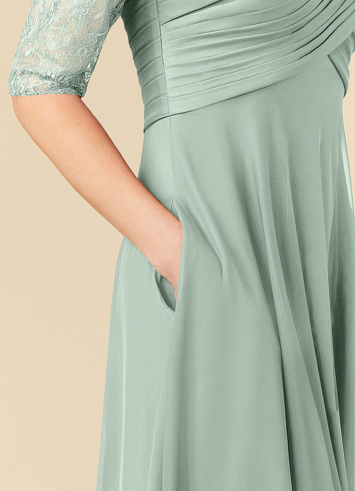 Azazie Gracelyn At-home Try On Dresses Agave A-Line Lace Dress image6