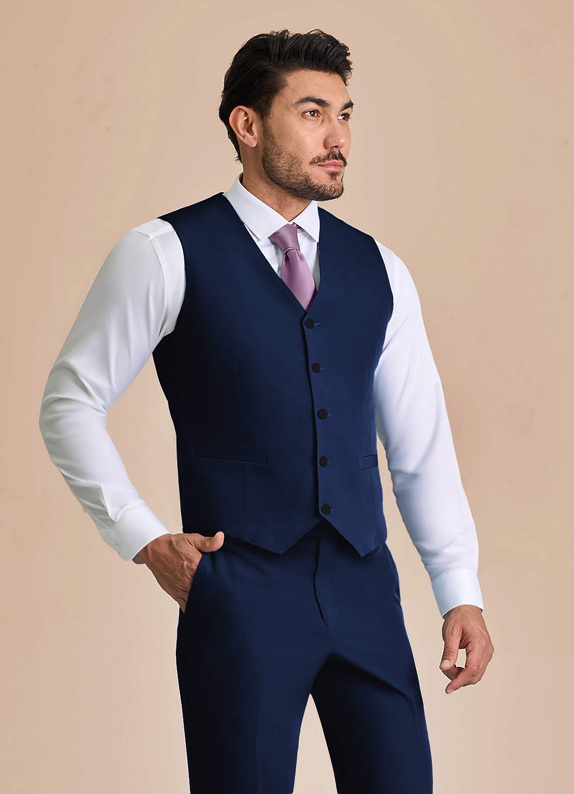 front James Blue Structured Stretch Suit Vest