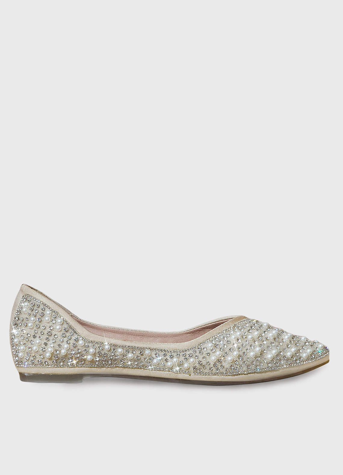 front Crystal And Pearl Ballet Flats