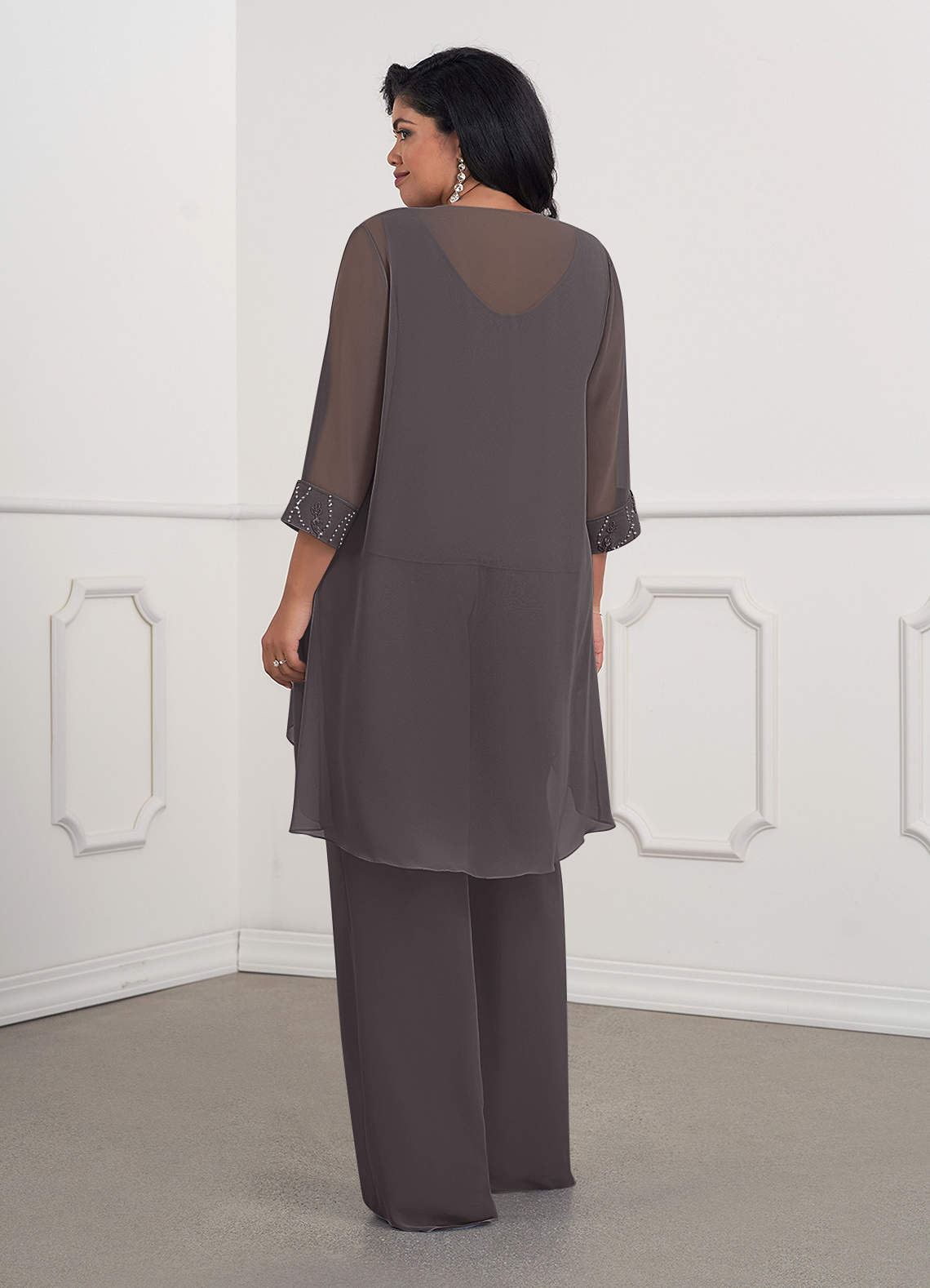 Azazie Maura Mother of the Bride Dresses Steel Grey Jumpsuit/Pantsuit Sequins Chiffon Dress image12