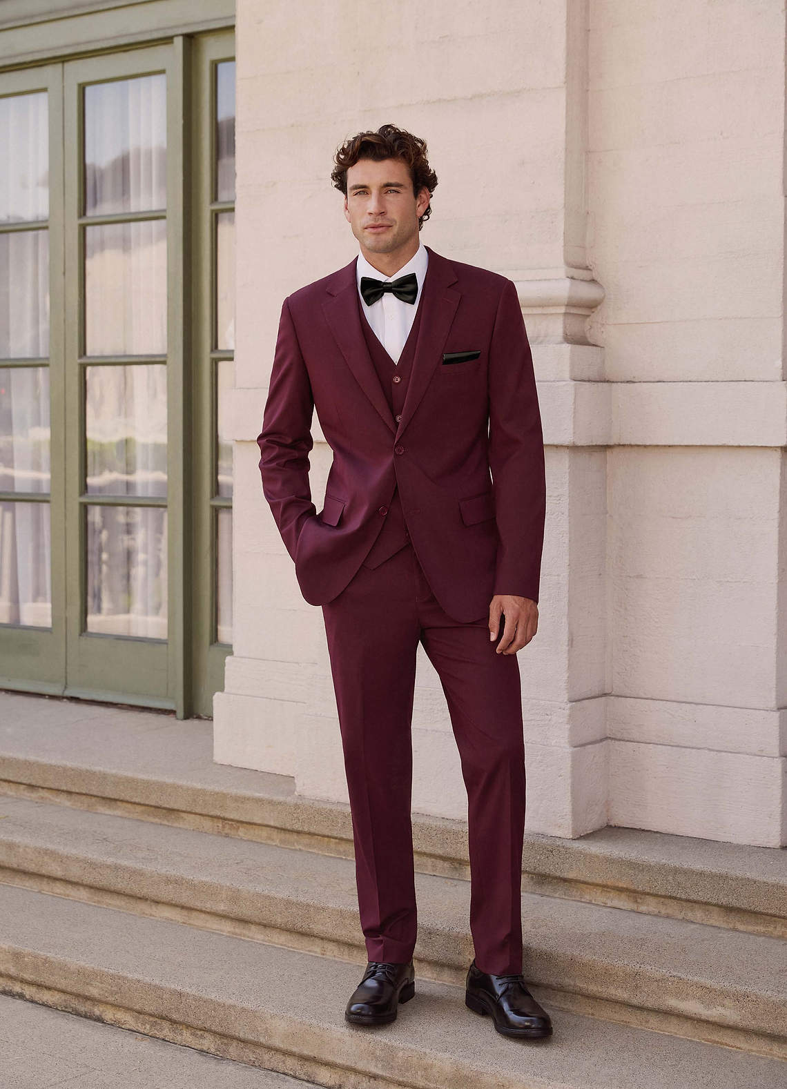 front Savile Burgundy Wool Blend Suit