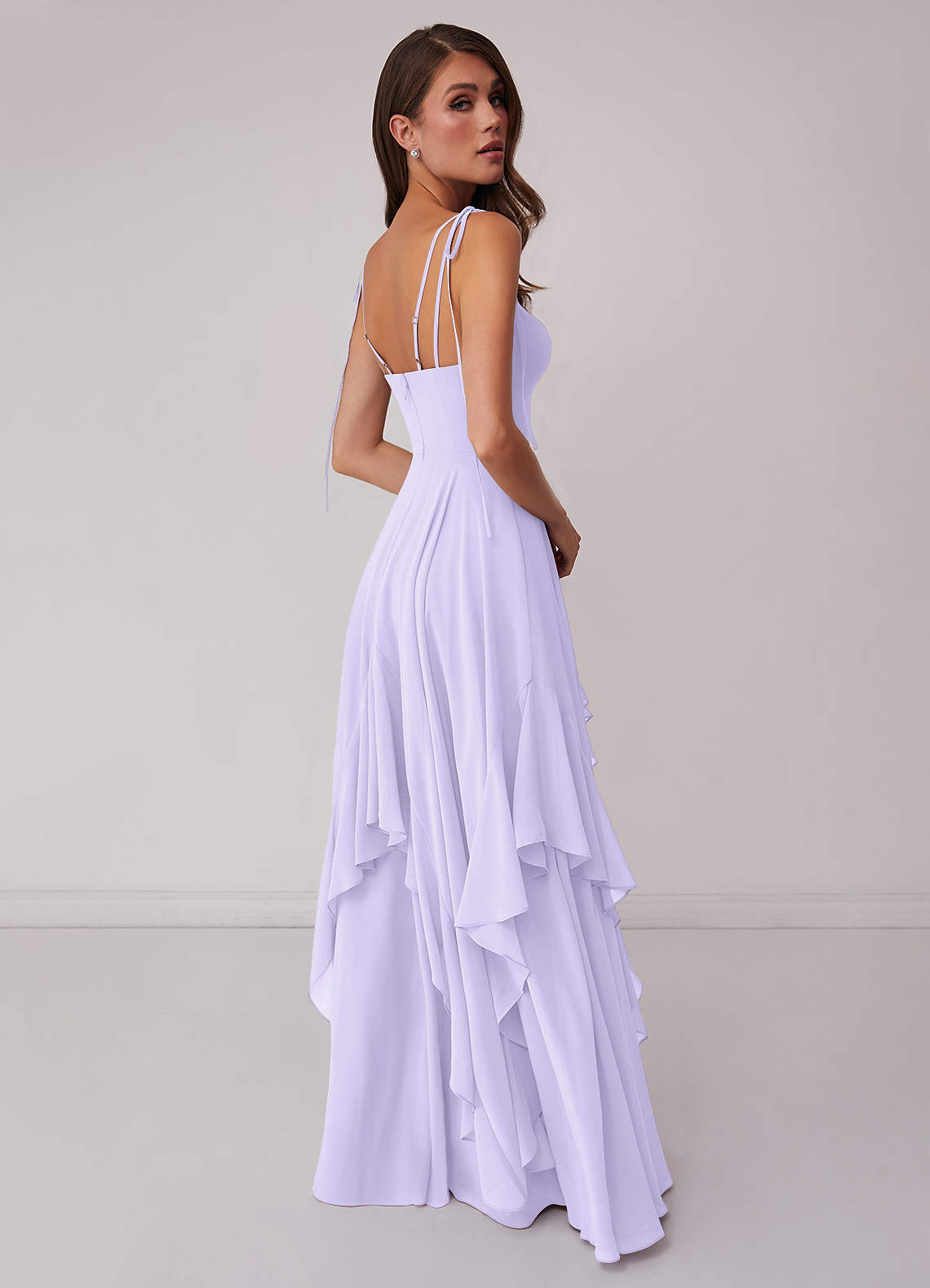 A-line V-neck Chiffon Tiered Skirt Dresses Coral