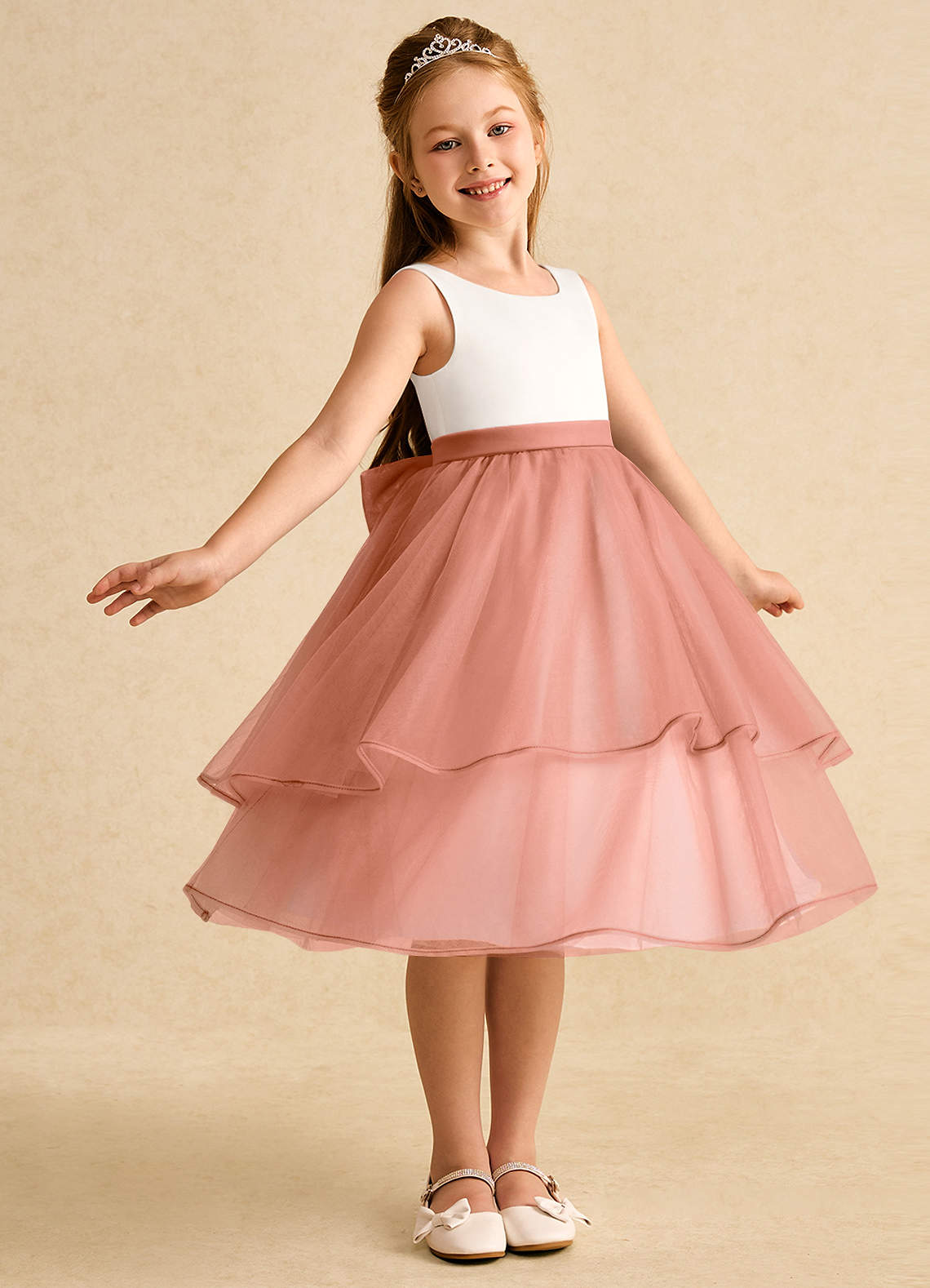 Azazie Rene Flower Girl Dresses Ivory Mai Tai A-Line Bow Tulle Dress image1